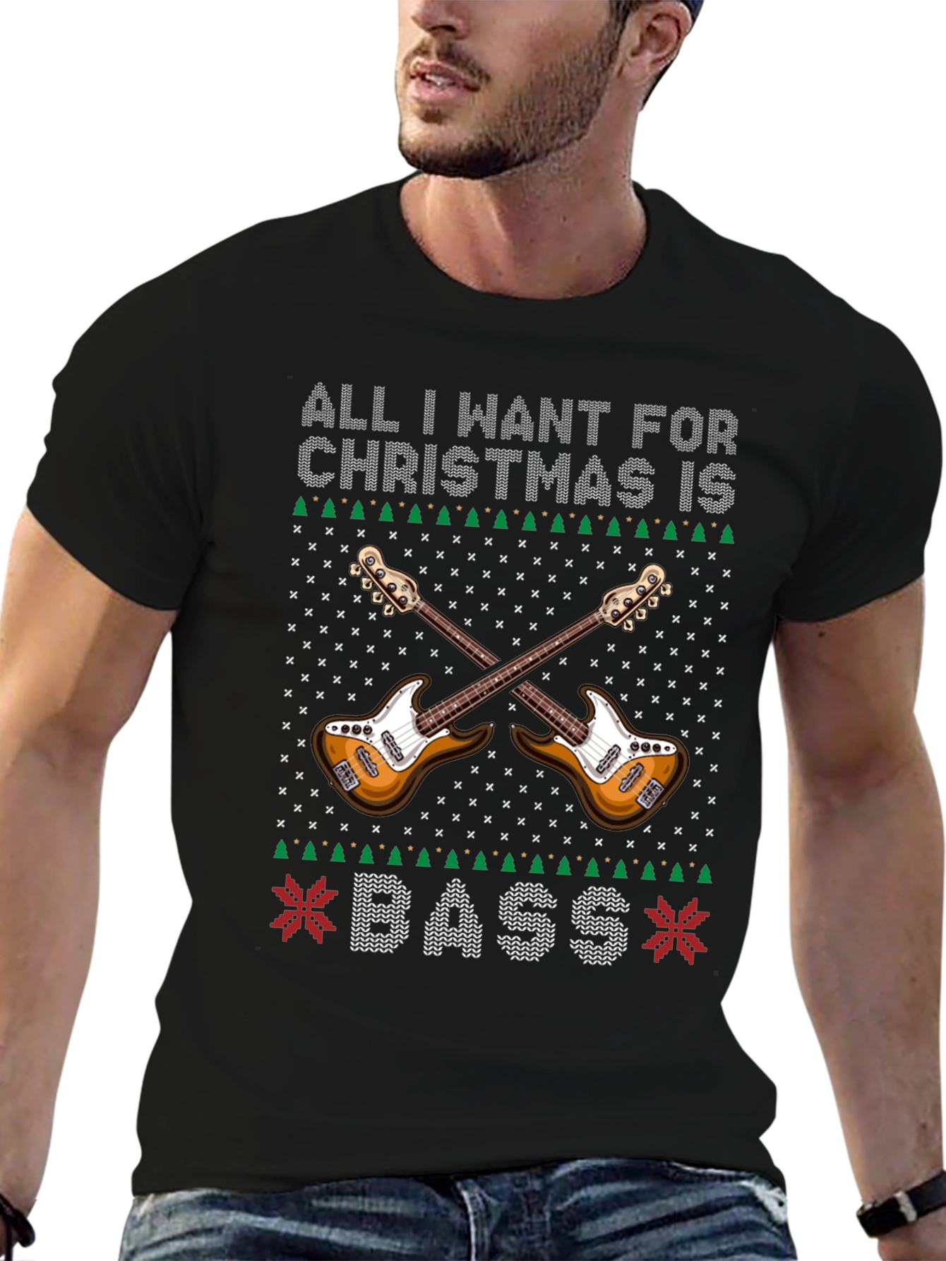 Bass Guitar Ugly Christmas Sweater T-Shirt