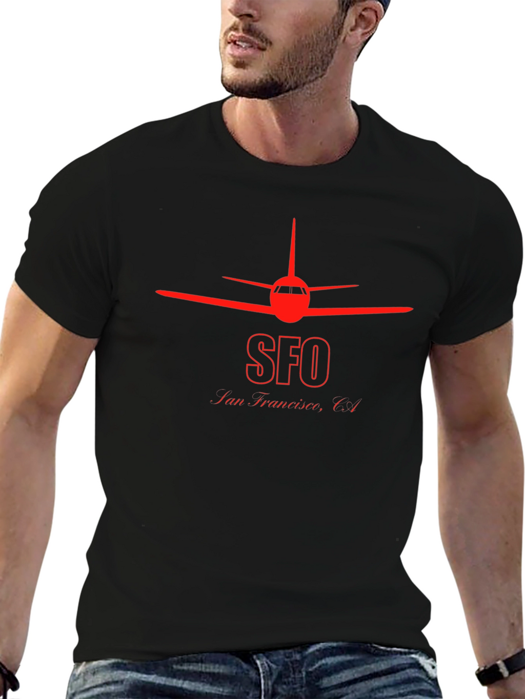 SFO San Francisco Airplane T-Shirt - Black
