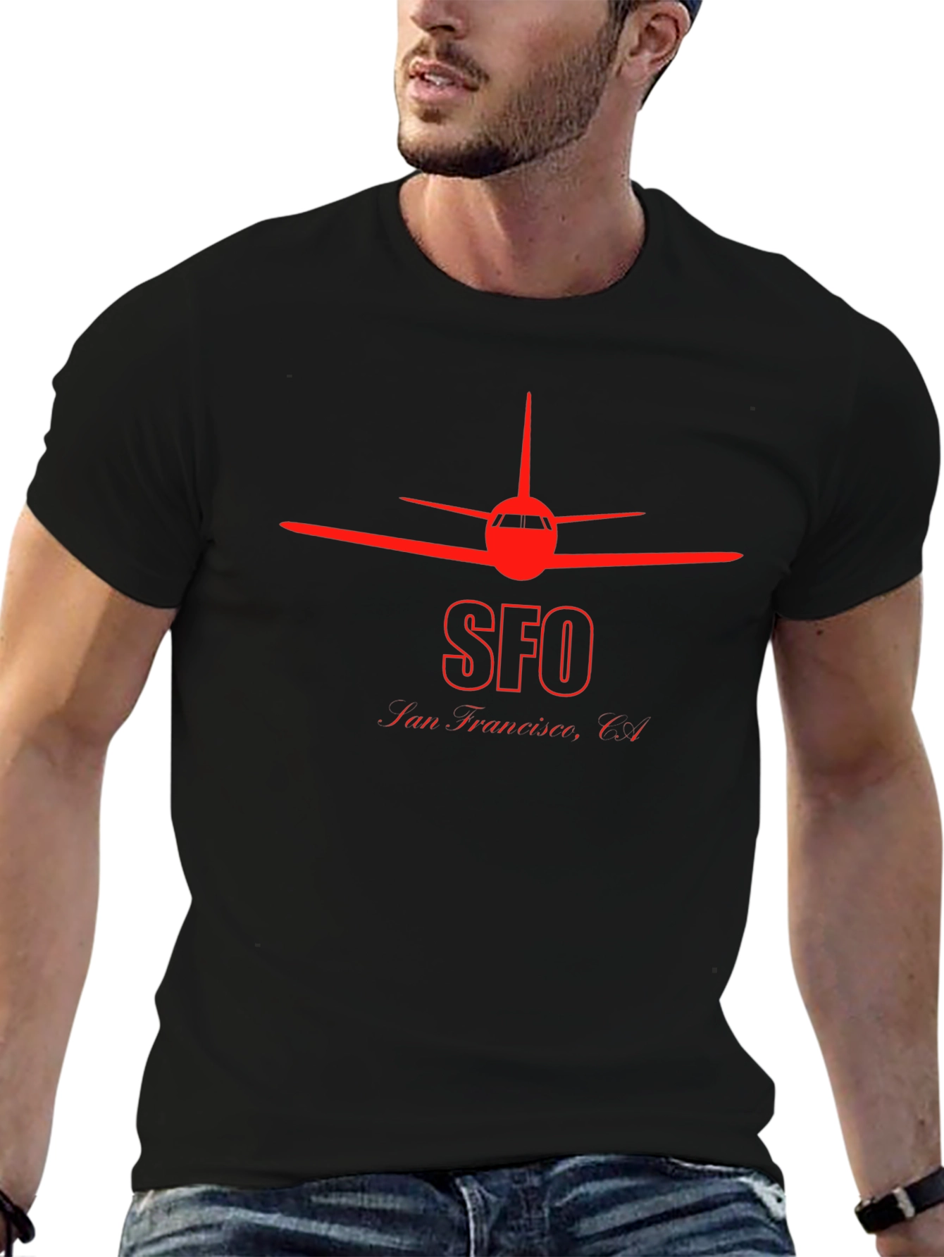SFO San Francisco Airplane T-Shirt - Black