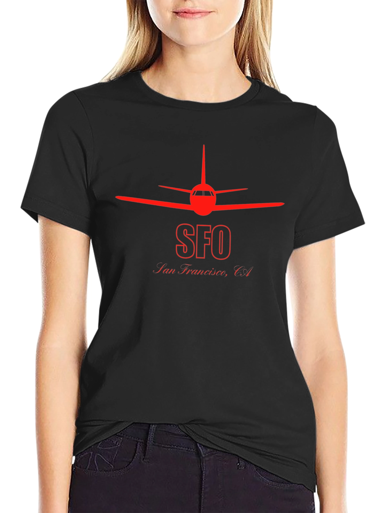 SFO San Francisco Airplane T-Shirt - Black