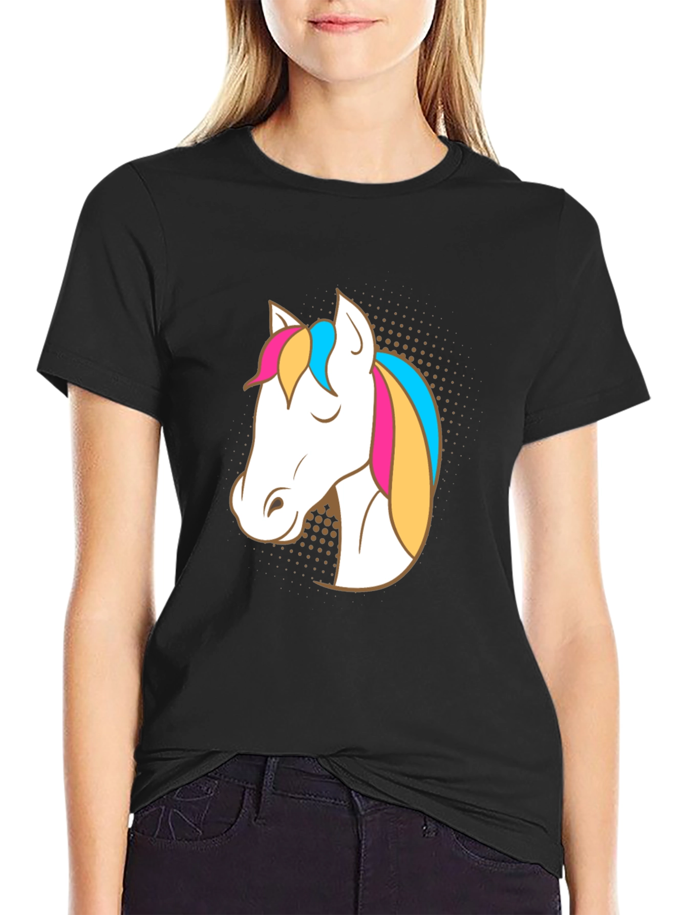 Unicorn Graphic Tee - Black Cotton Casual T-Shirt