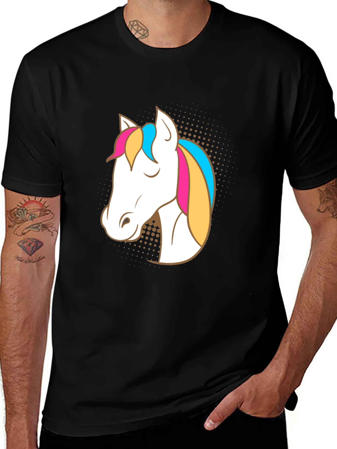 Unicorn Graphic Tee - Black Cotton Casual T-Shirt