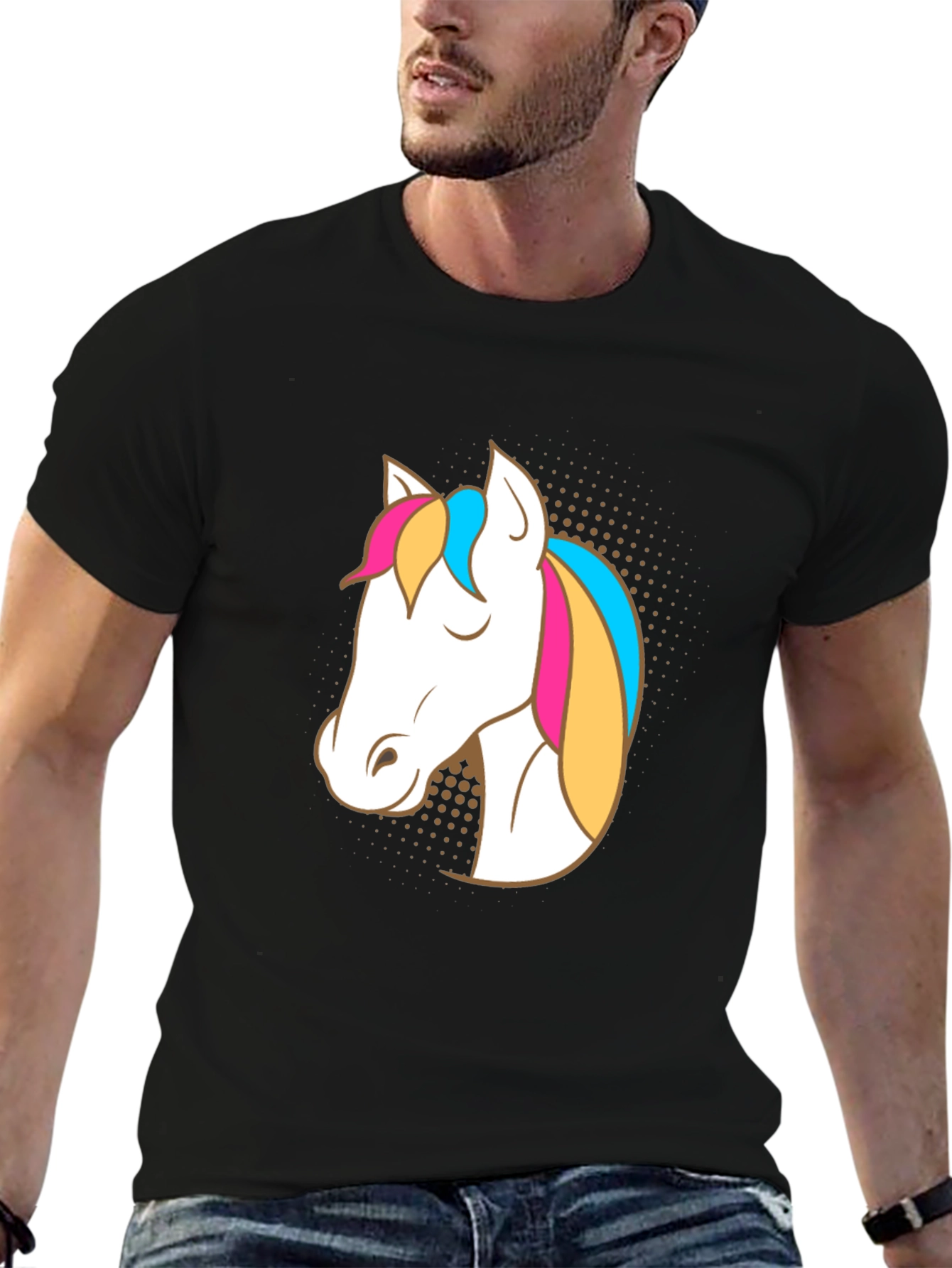 Unicorn Graphic Tee - Black Cotton Casual T-Shirt