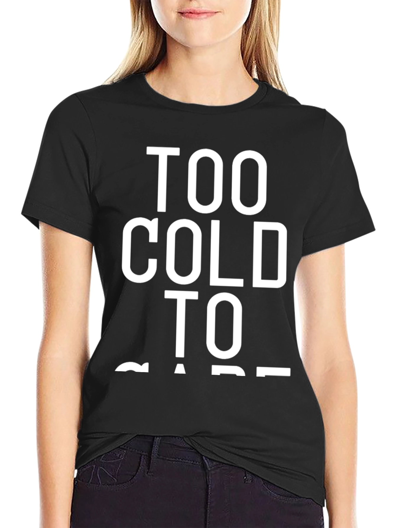 Too Cold to Care Graphic Tee - Black Cotton Comfort