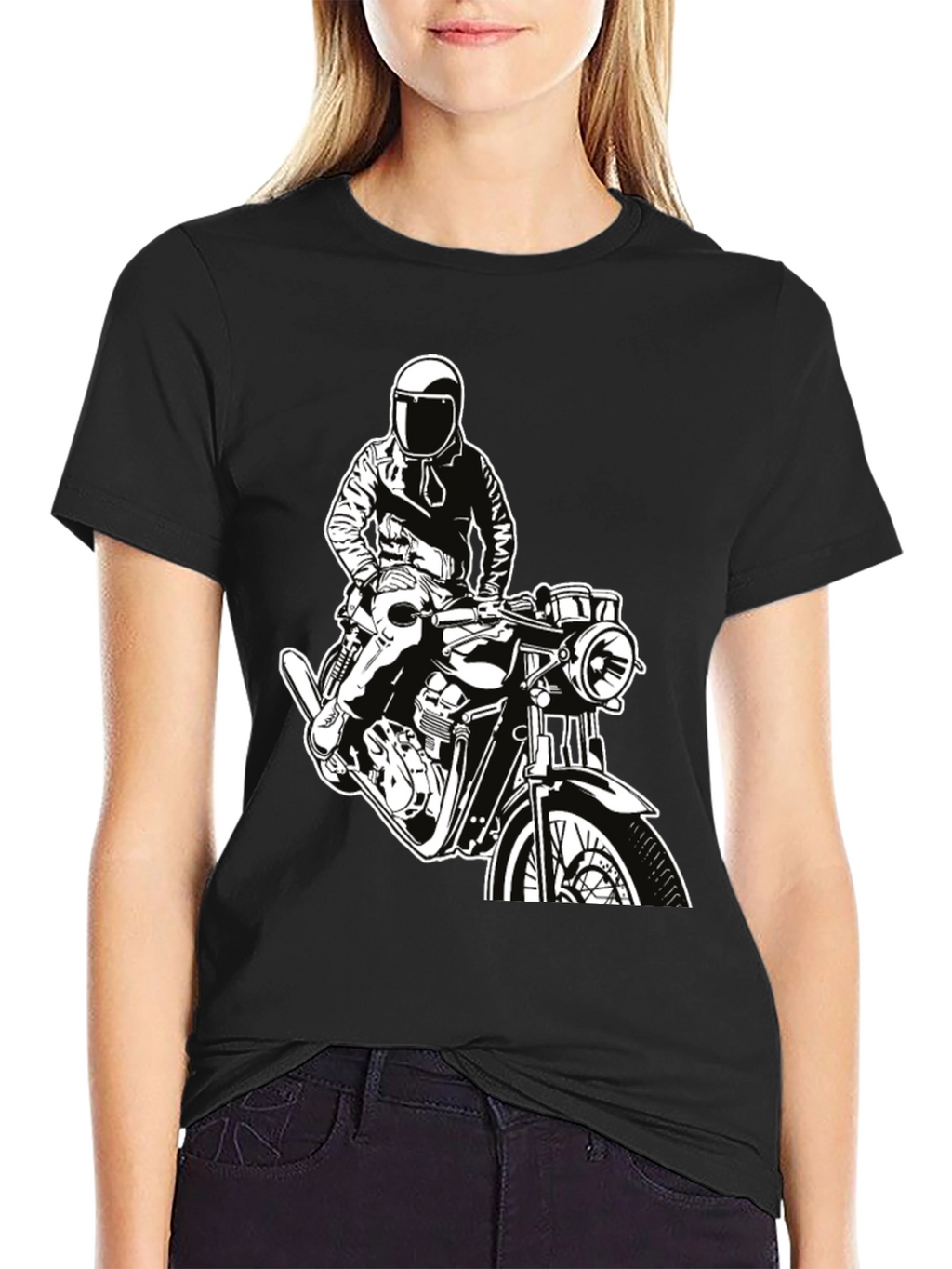 Biker Graphic Tee - Black Cotton T-Shirt