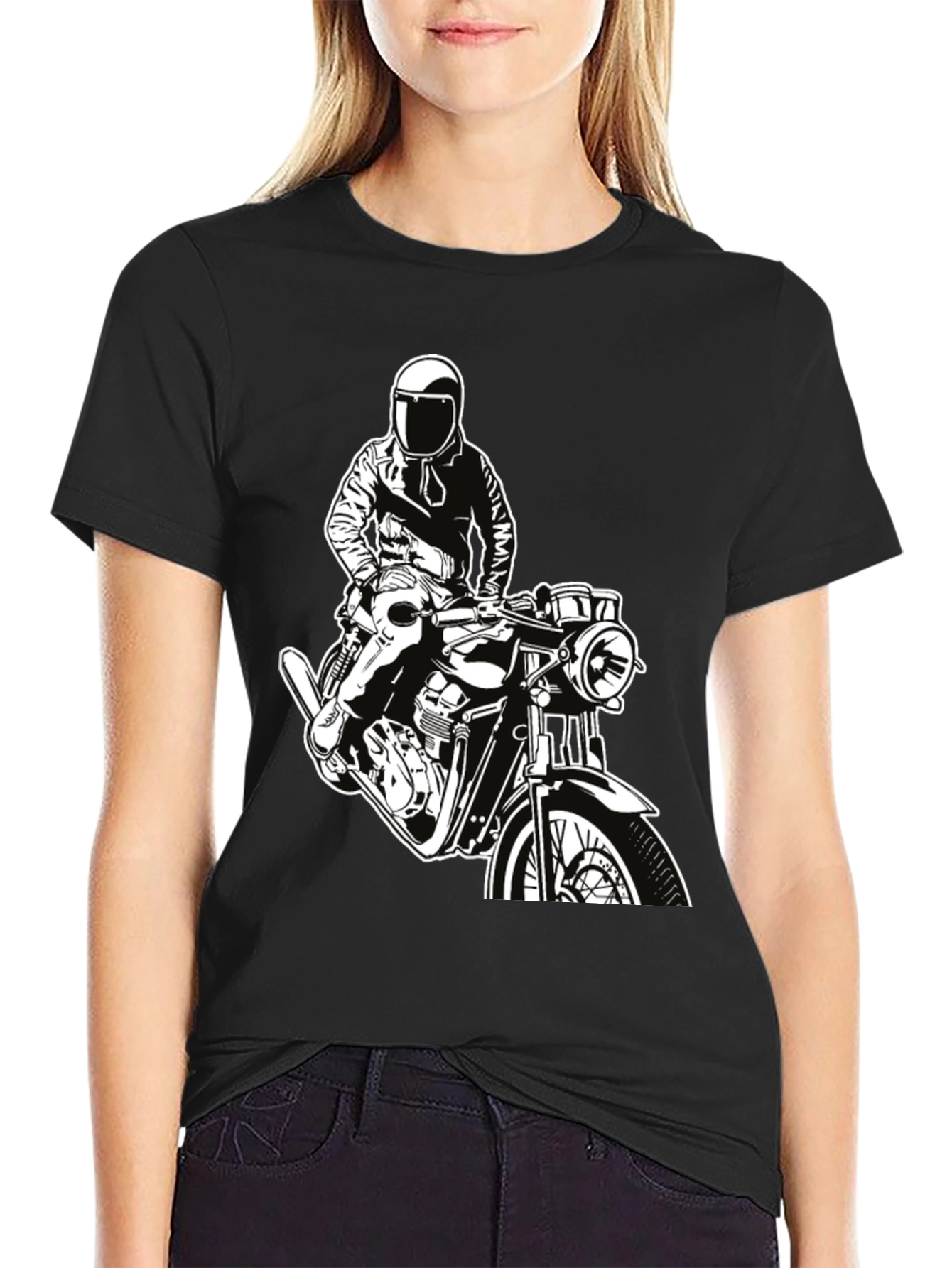 Biker Graphic Tee - Black Cotton T-Shirt
