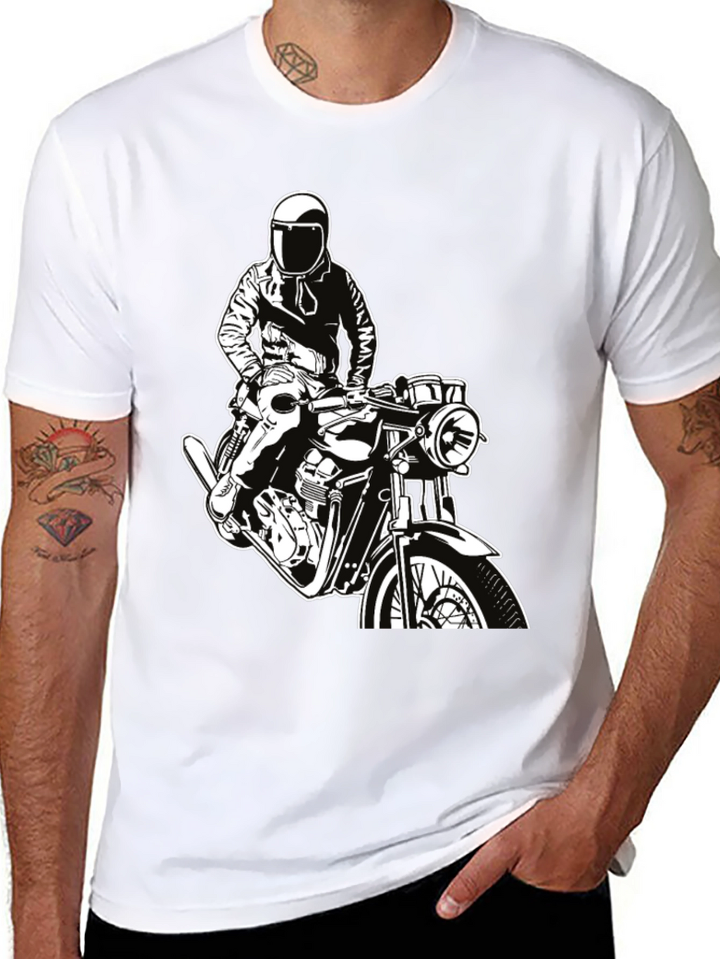 Biker Graphic Tee - Black Cotton T-Shirt