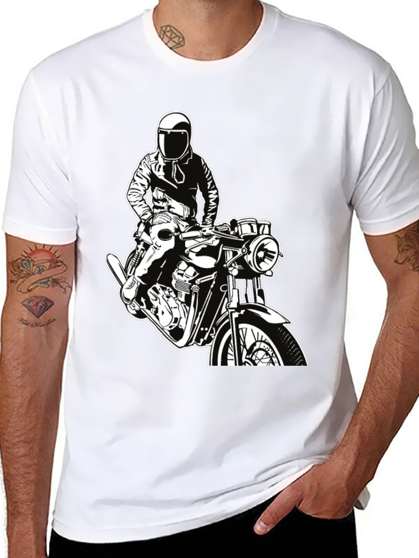 Biker Graphic Tee - Black Cotton T-Shirt