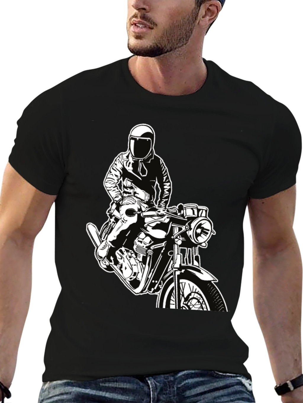 Biker Graphic Tee - Black Cotton T-Shirt