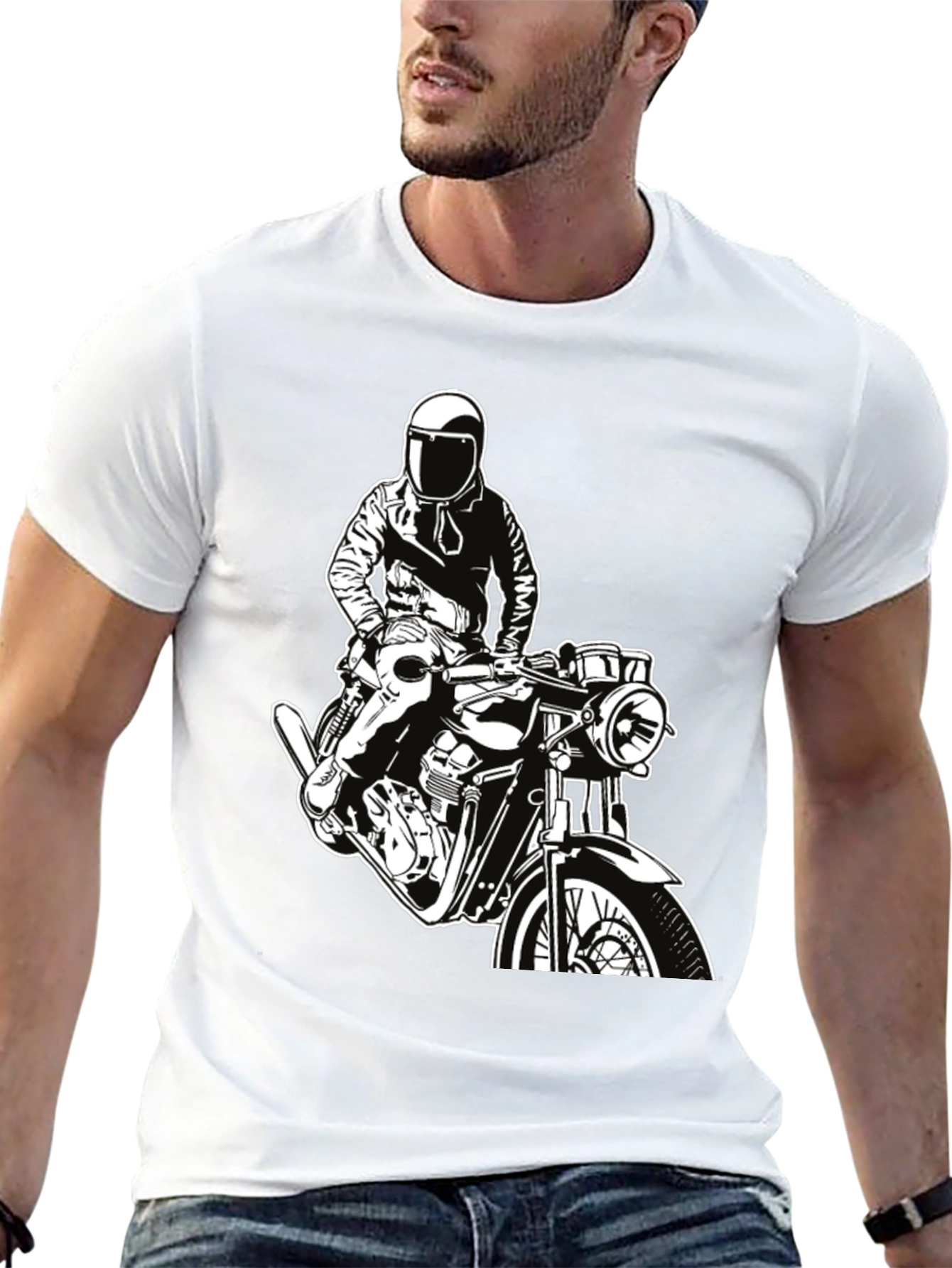 Biker Graphic Tee - Black Cotton T-Shirt