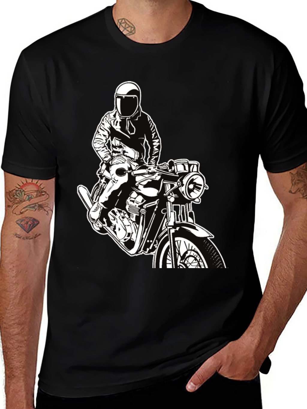Biker Graphic Tee - Black Cotton T-Shirt