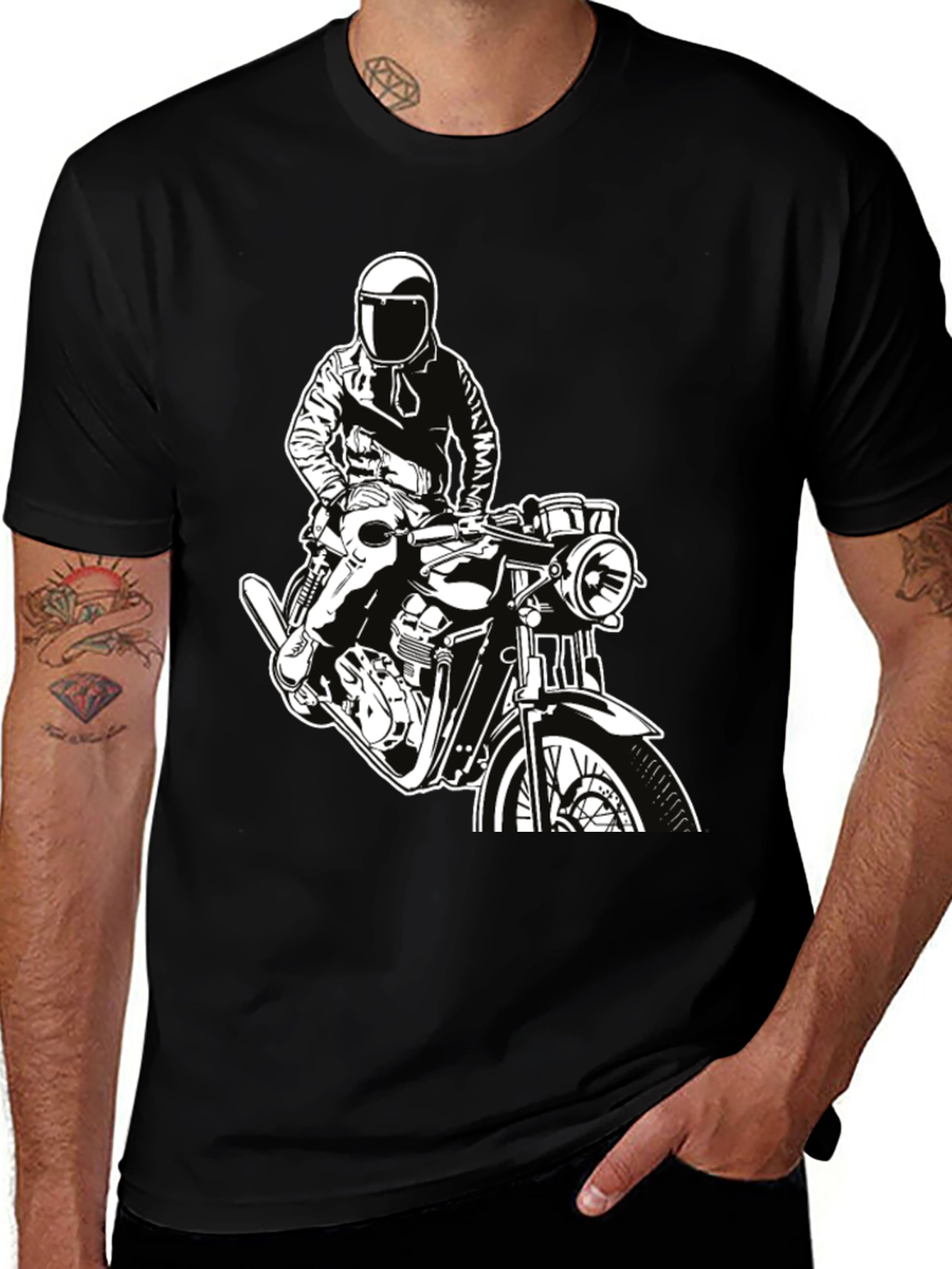 Biker Graphic Tee - Black Cotton T-Shirt