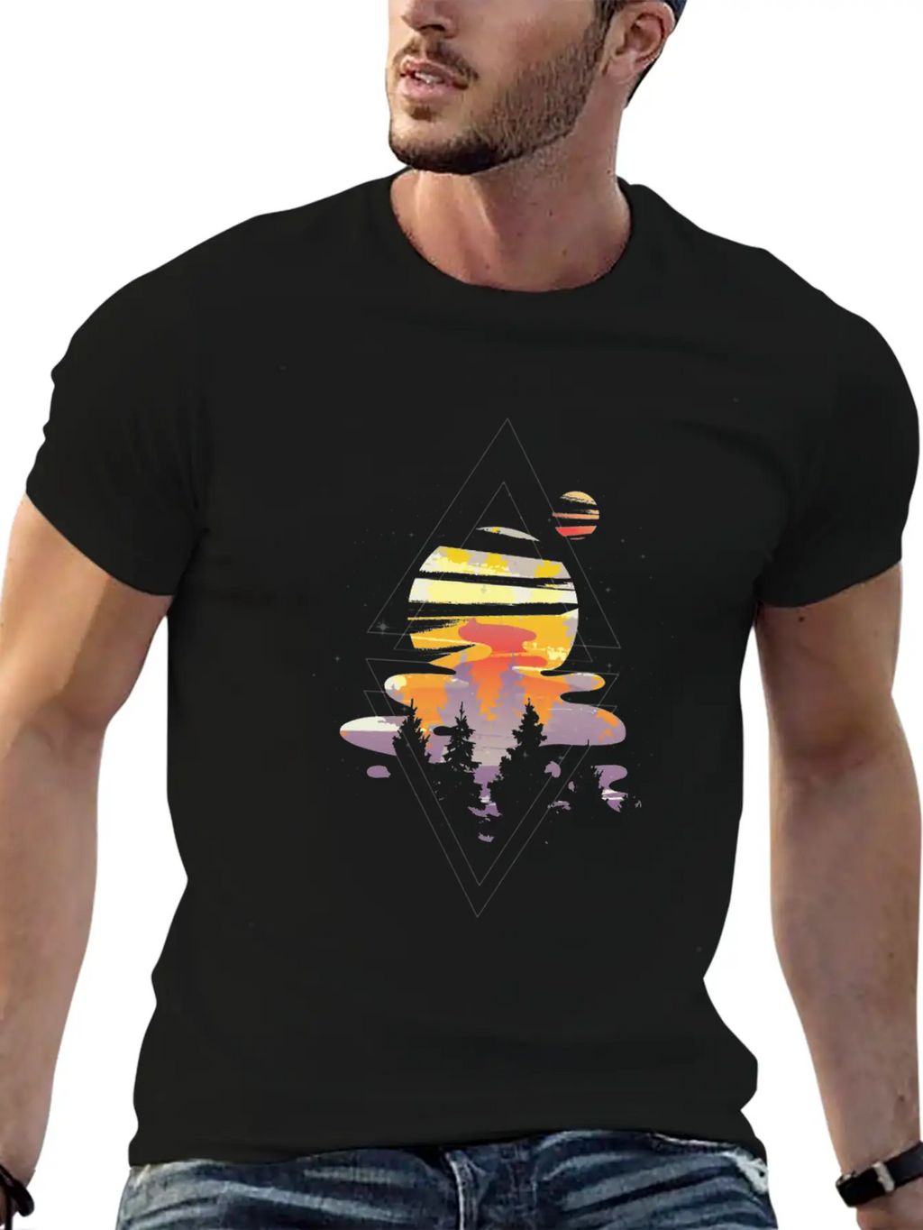 Galaxy Watercolor Forest Tshirt Unisex Short Sleeve Soft Cotton T-Shirt – Casual Everyday Wear