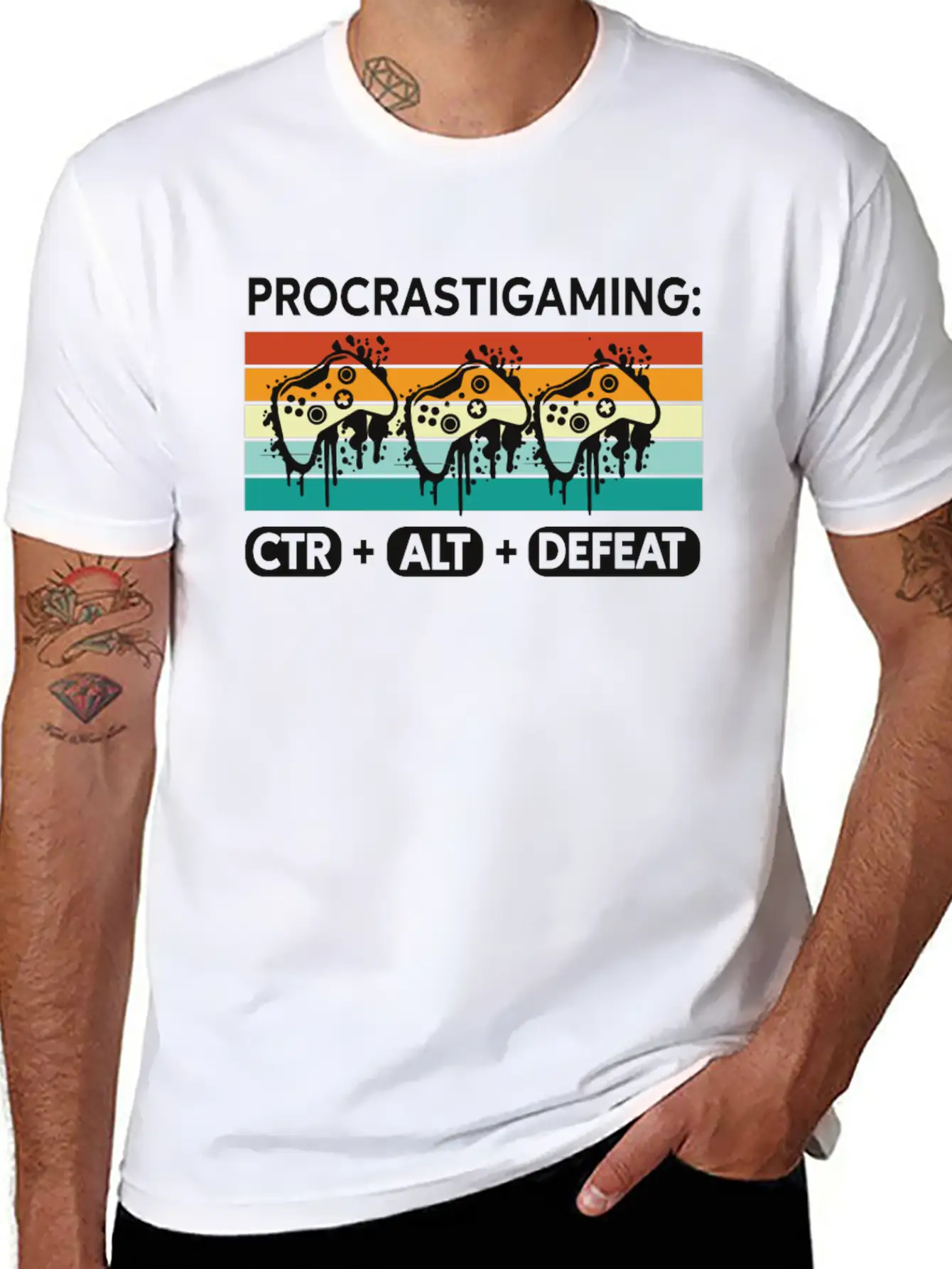 Gamer Procrastigaming CTR Alt Defeat Gaming Stylish Everyday T-Shirt – Unisex Basic Cotton Tee