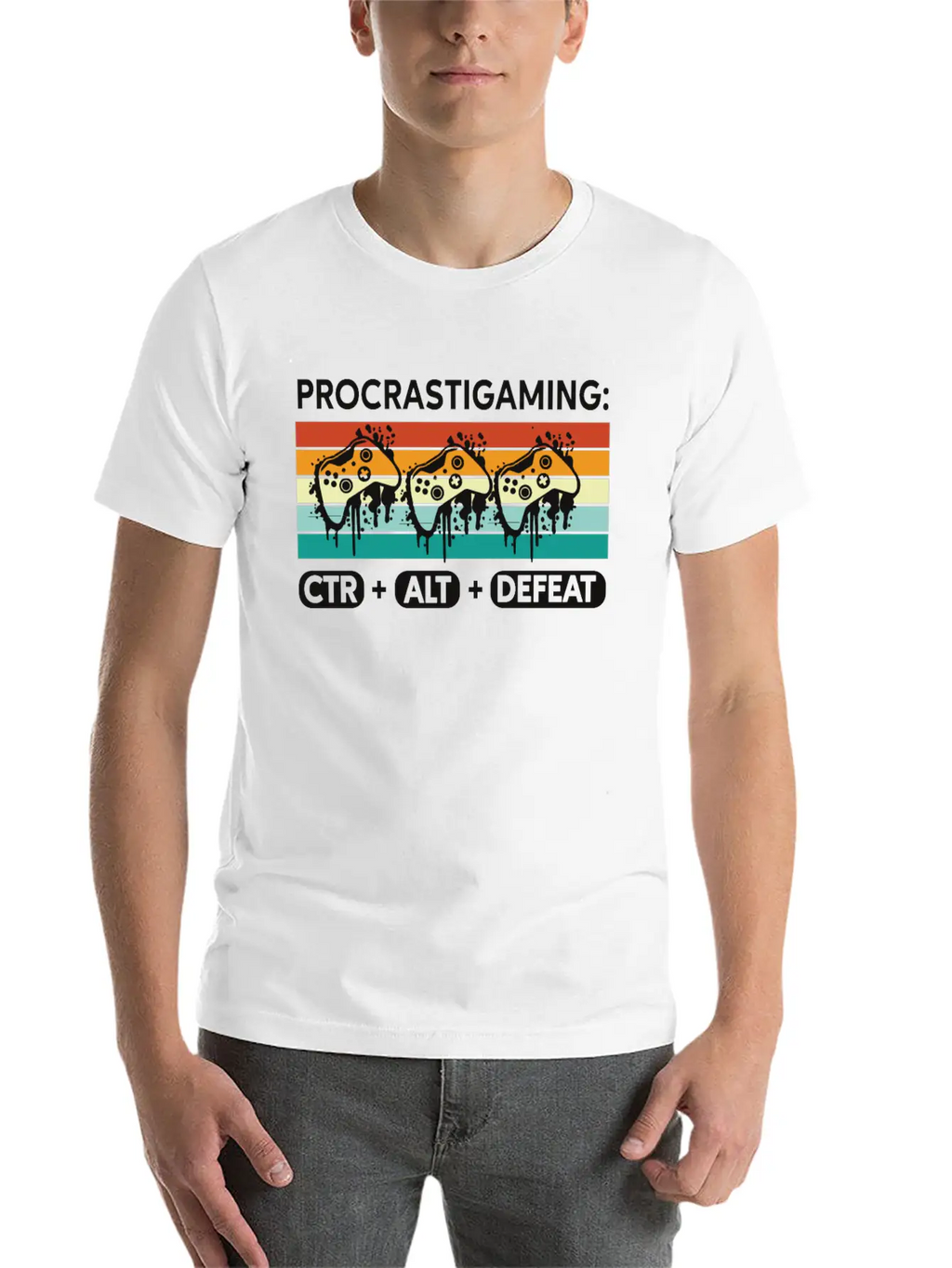 Gamer Procrastigaming CTR Alt Defeat Gaming Stylish Everyday T-Shirt – Unisex Basic Cotton Tee