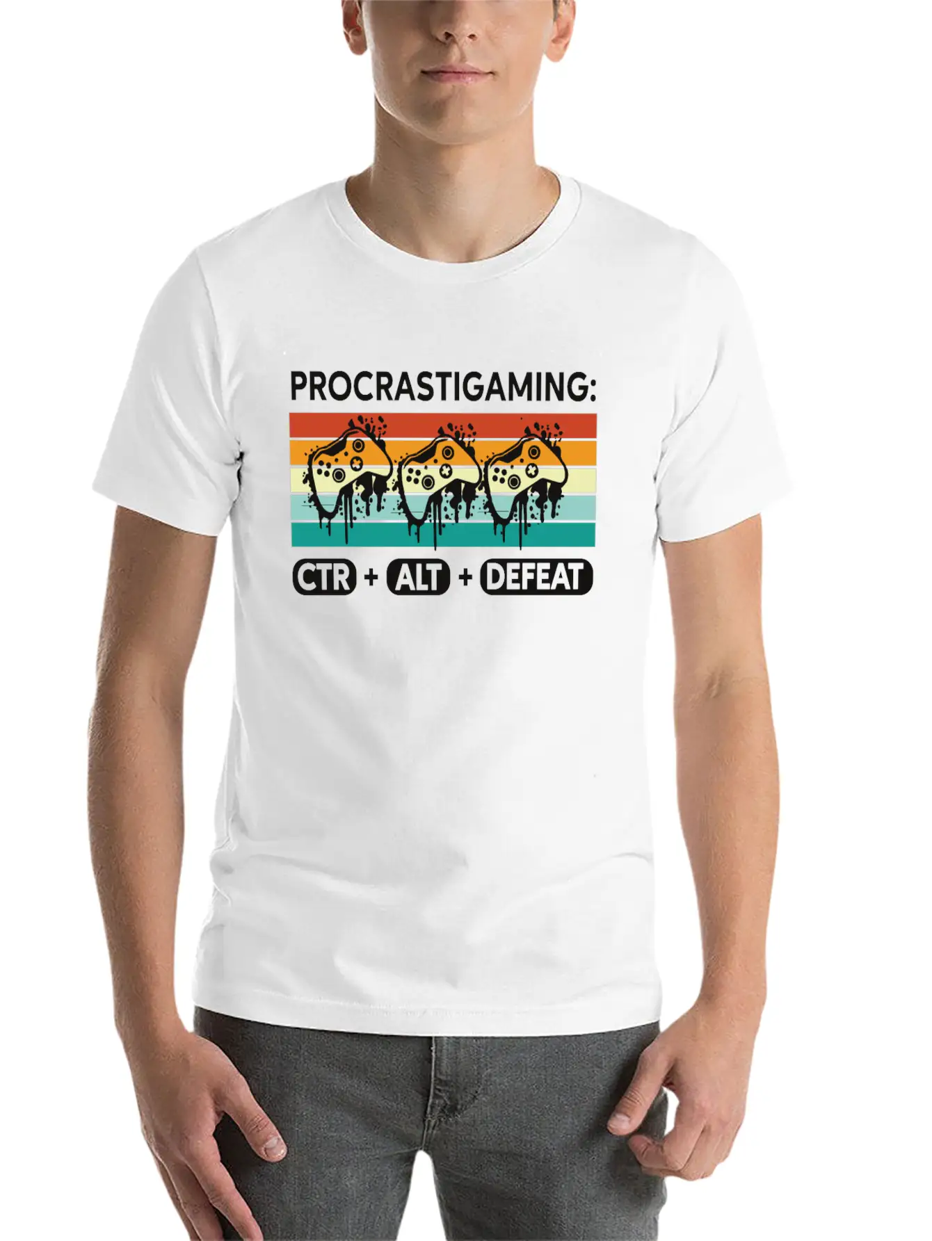 Gamer Procrastigaming CTR Alt Defeat Gaming Stylish Everyday T-Shirt – Unisex Basic Cotton Tee