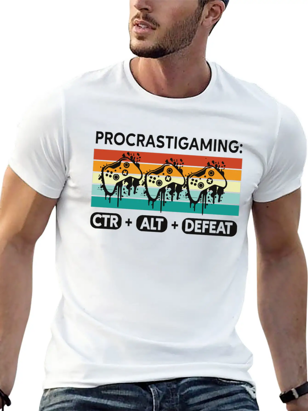 Gamer Procrastigaming CTR Alt Defeat Gaming Stylish Everyday T-Shirt – Unisex Basic Cotton Tee