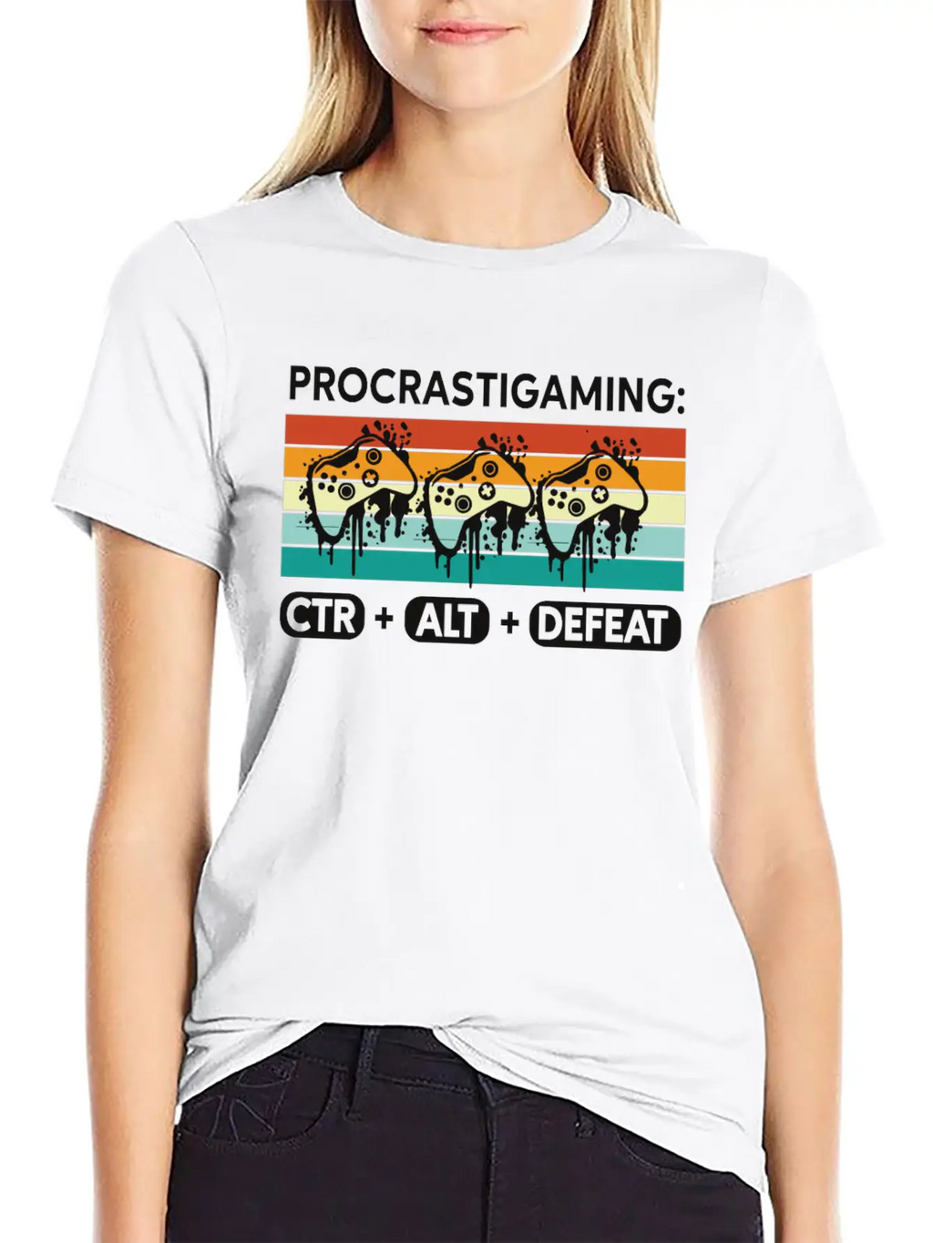 Gamer Procrastigaming CTR Alt Defeat Gaming Stylish Everyday T-Shirt – Unisex Basic Cotton Tee