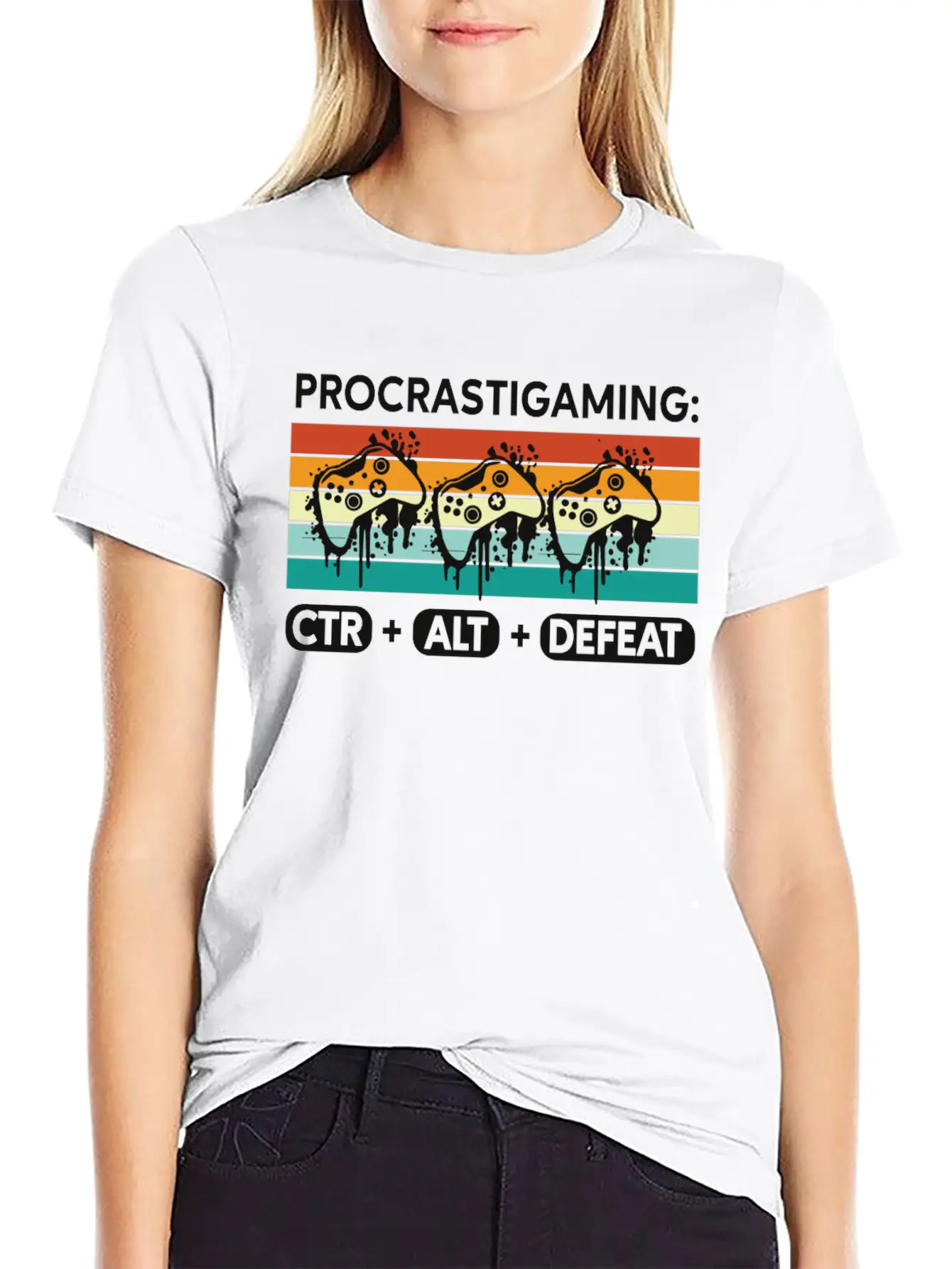 Gamer Procrastigaming CTR Alt Defeat Gaming Stylish Everyday T-Shirt – Unisex Basic Cotton Tee