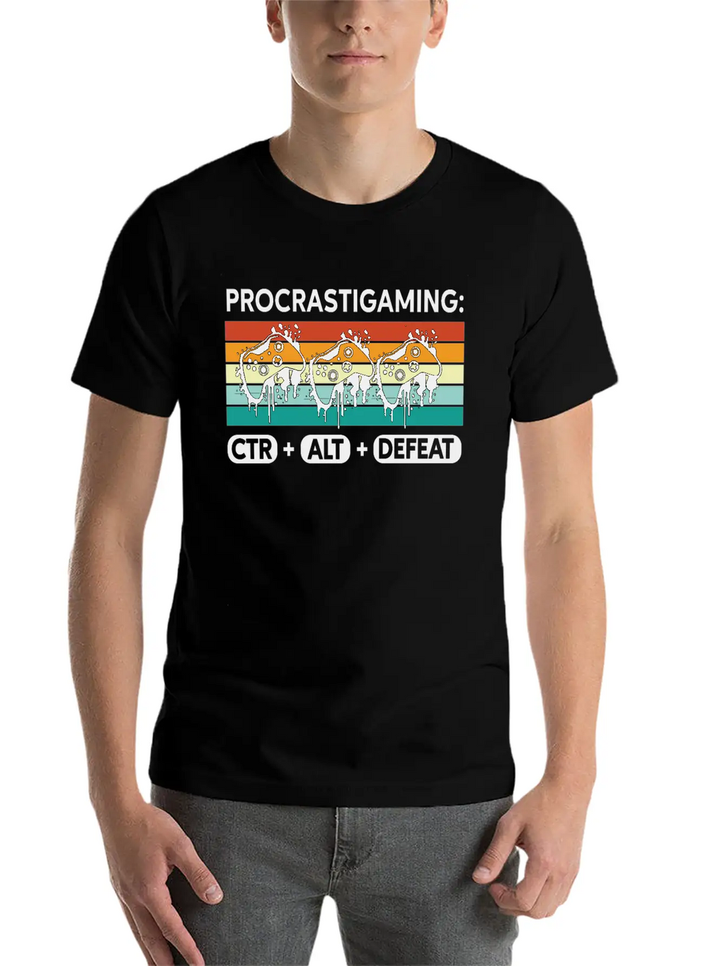 Gamer Procrastigaming CTR Alt Defeat Gaming Stylish Everyday T-Shirt – Unisex Basic Cotton Tee