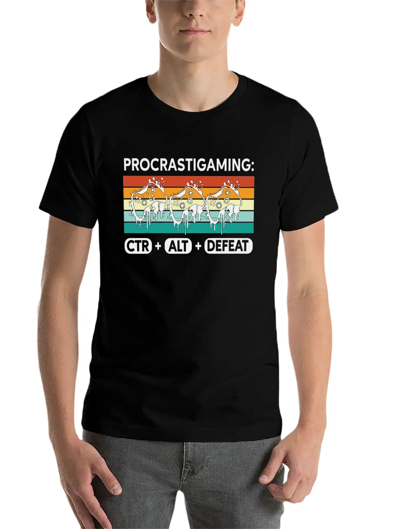 Gamer Procrastigaming CTR Alt Defeat Gaming Stylish Everyday T-Shirt – Unisex Basic Cotton Tee