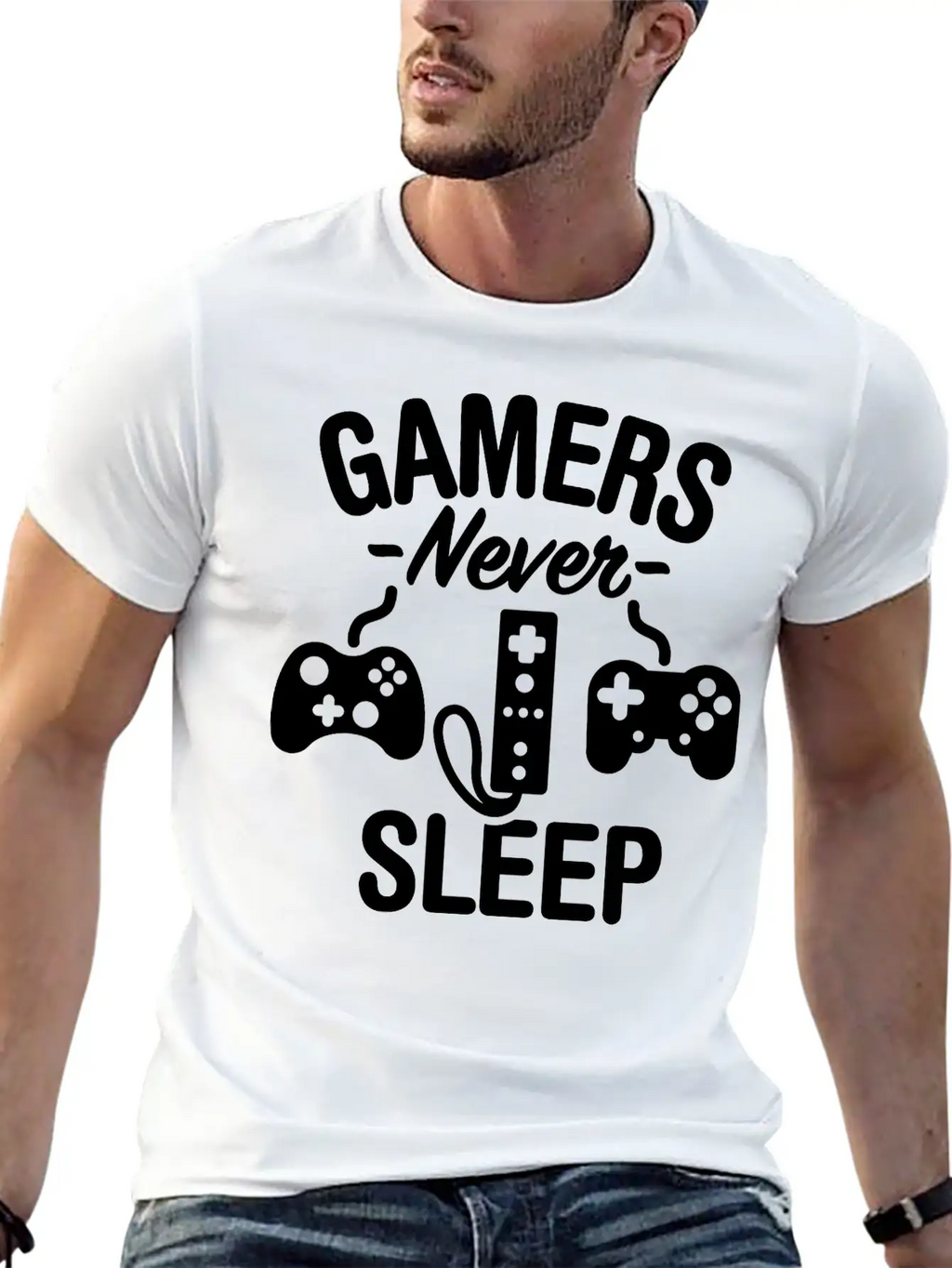Gamers Never Sleep Casual Graphic T-Shirt – Simple And Comfortable Daily Wear