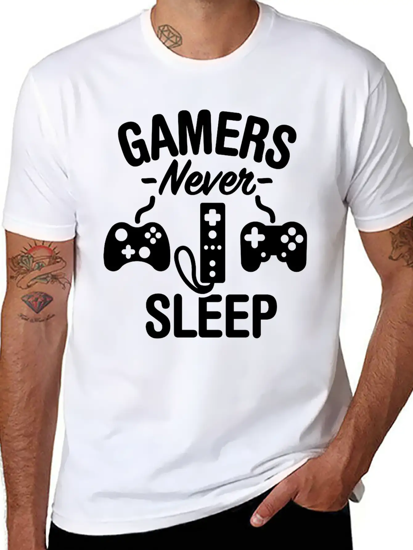 Gamers Never Sleep Casual Graphic T-Shirt – Simple And Comfortable Daily Wear