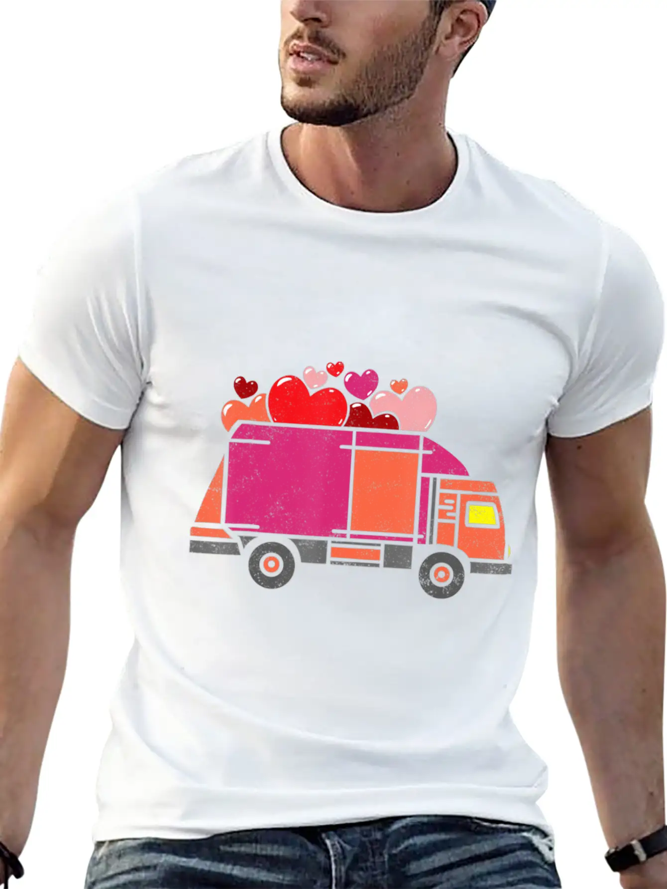 Garbage Truck Hearts Toddler Boys Valentines Day Unisex Short Sleeve Soft Cotton T-Shirt – Casual Everyday Wear