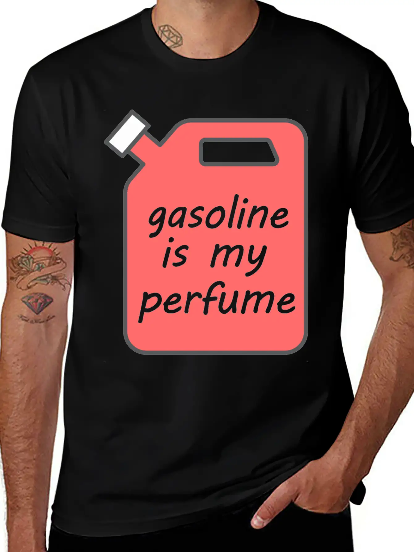 Gasoline Is My Perfume - Transparent Text Unisex Short Sleeve Soft Cotton T-Shirt – Casual Everyday Wear