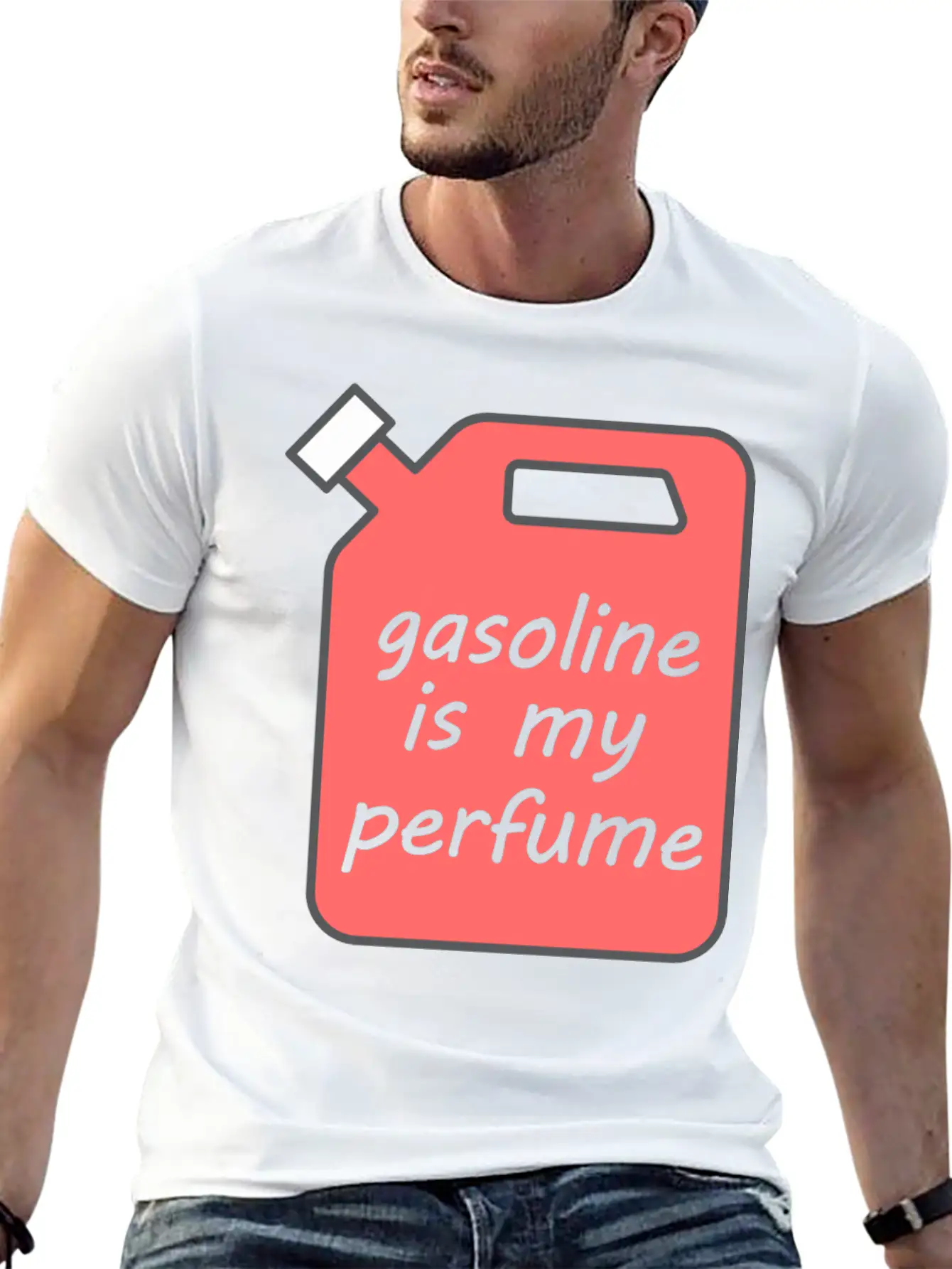 Gasoline Is My Perfume - Transparent Text Unisex Short Sleeve Soft Cotton T-Shirt – Casual Everyday Wear