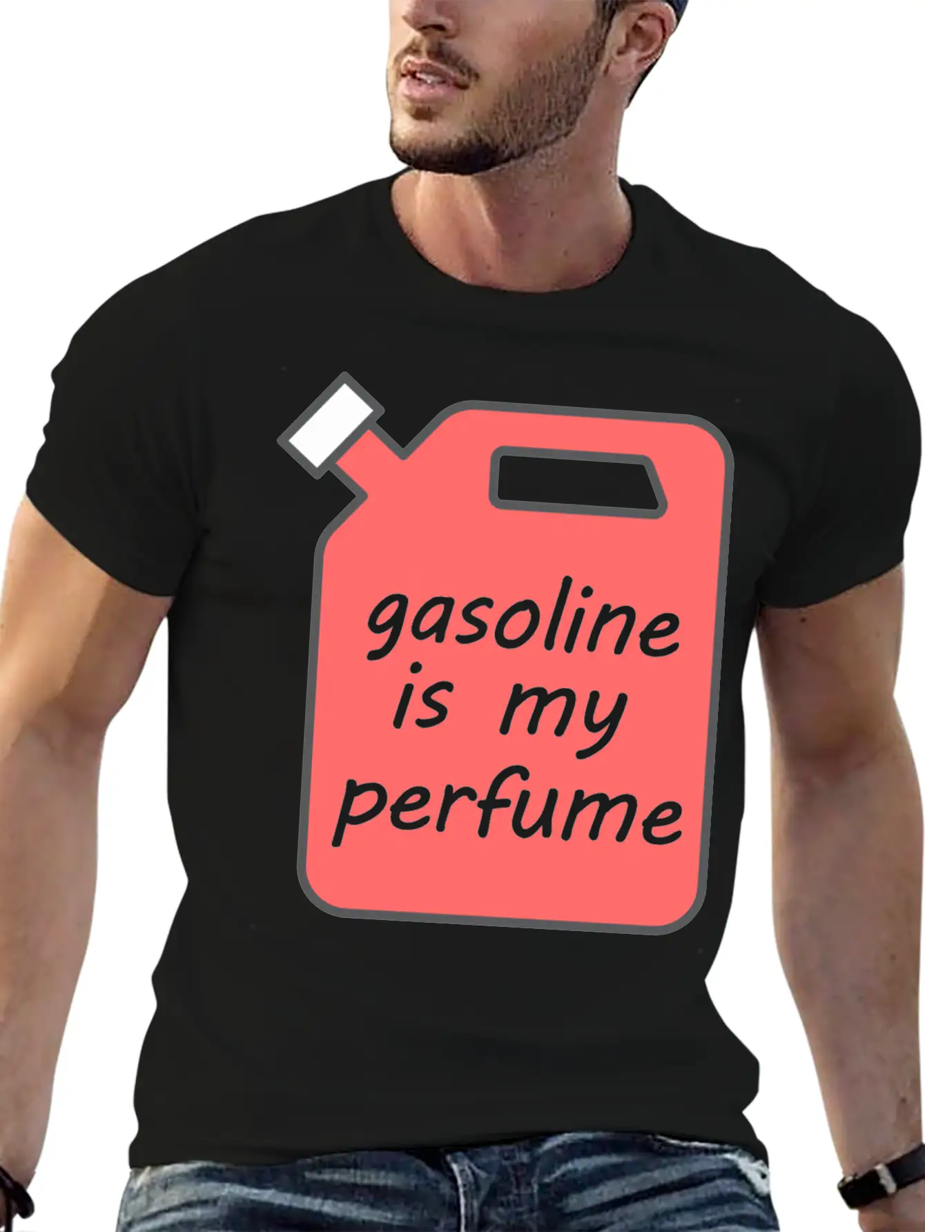 Gasoline Is My Perfume - Transparent Text Unisex Short Sleeve Soft Cotton T-Shirt – Casual Everyday Wear