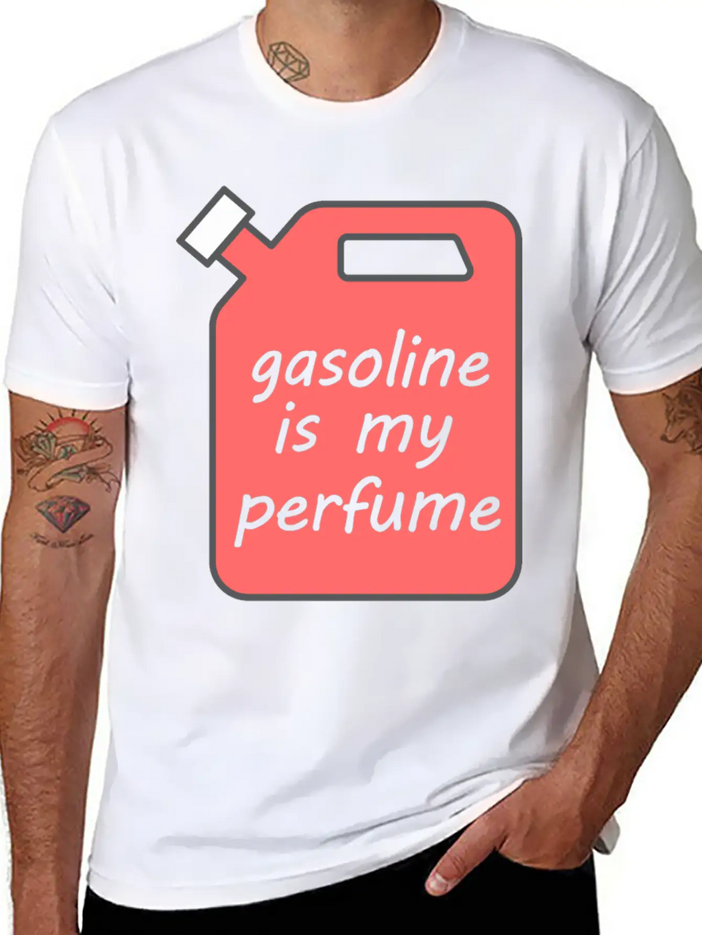 Gasoline Is My Perfume - Transparent Text Unisex Short Sleeve Soft Cotton T-Shirt – Casual Everyday Wear
