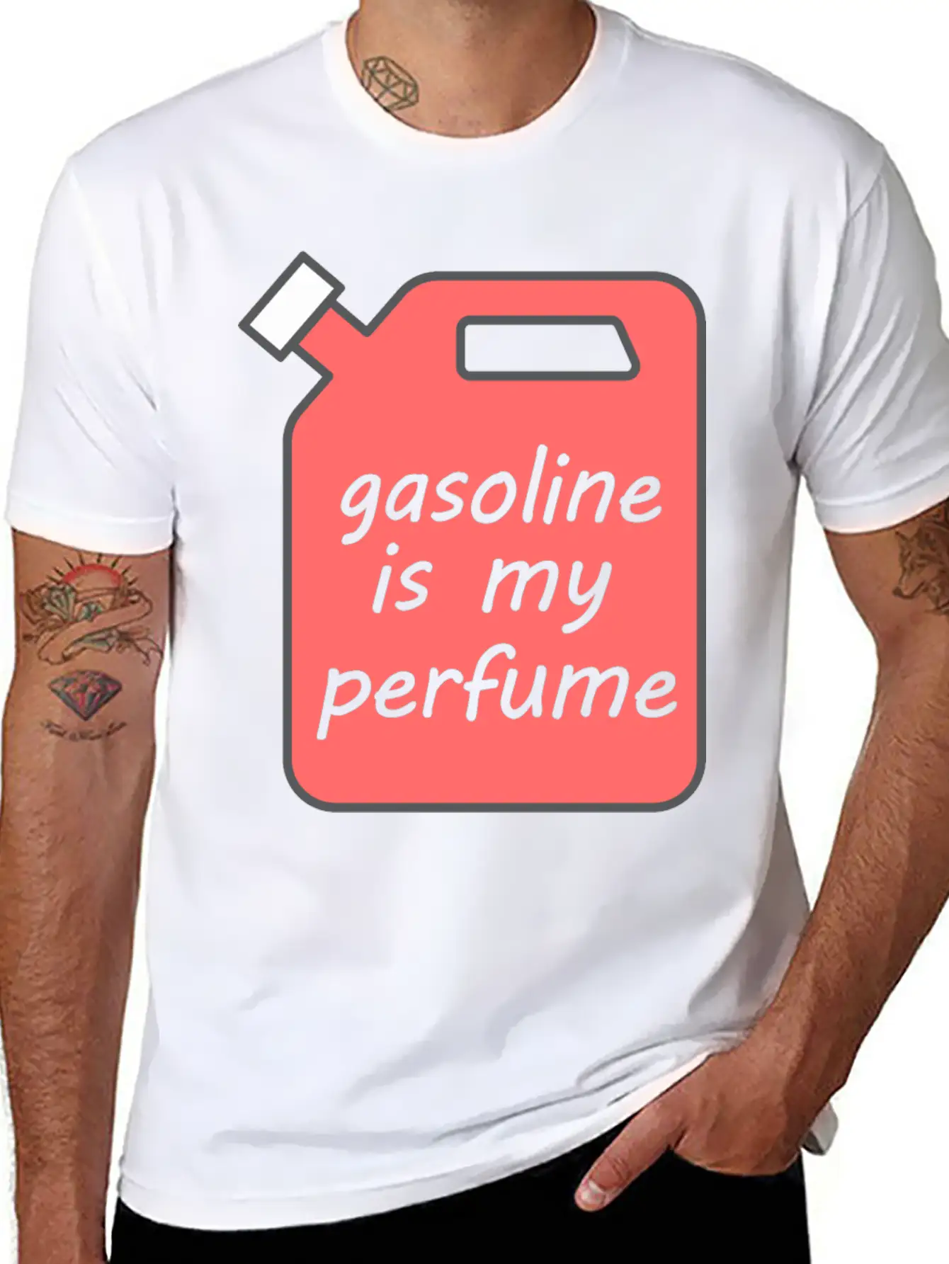 Gasoline Is My Perfume - Transparent Text Unisex Short Sleeve Soft Cotton T-Shirt – Casual Everyday Wear