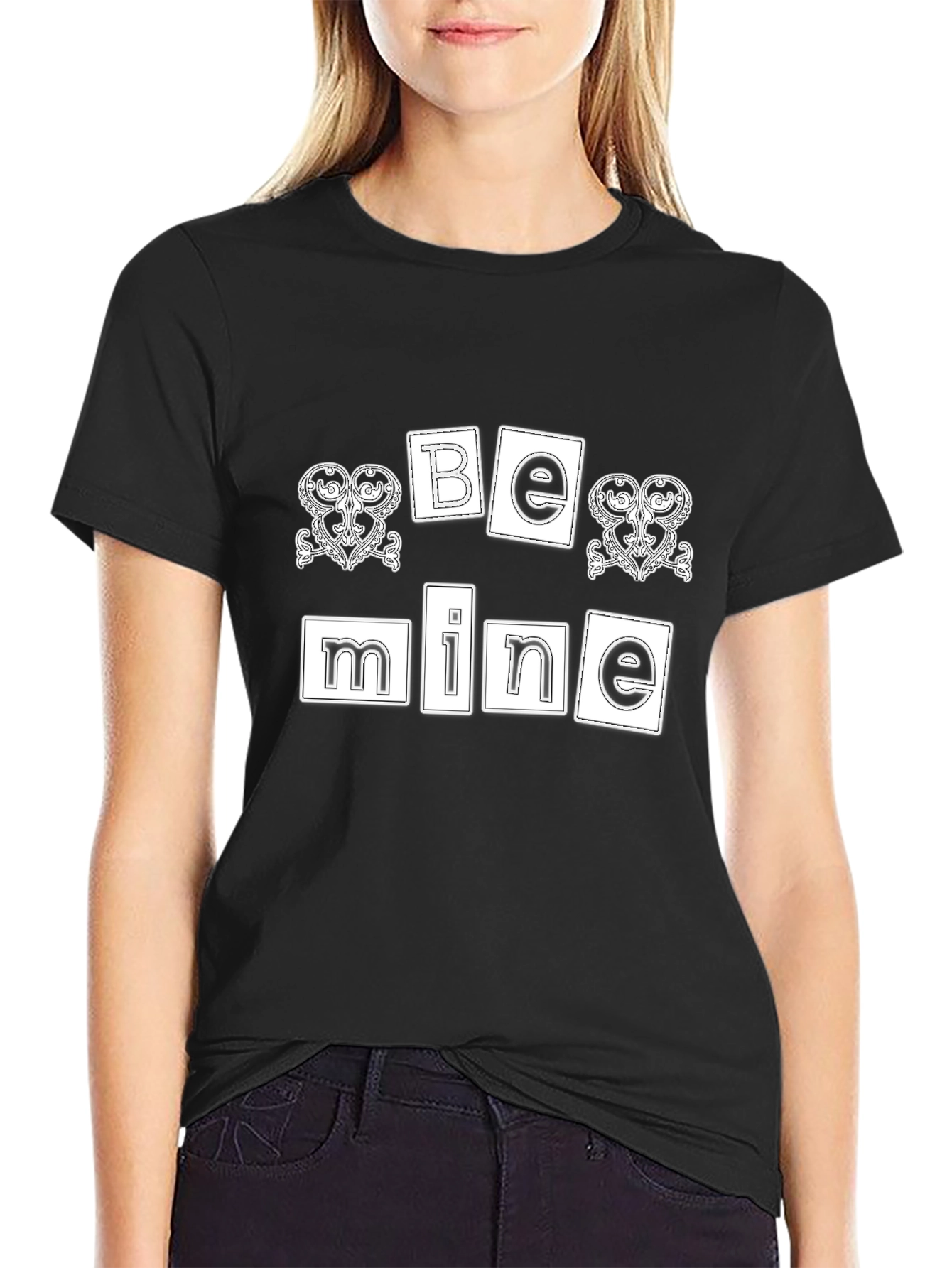 Be Mine Valentines Day Graphic T-Shirt - Black