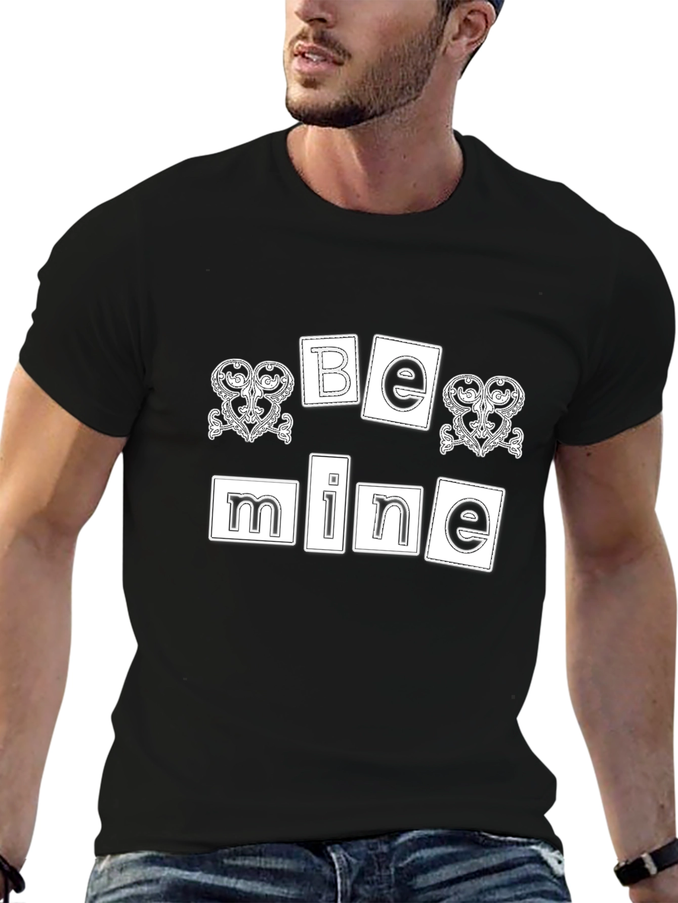 Be Mine Valentines Day Graphic T-Shirt - Black