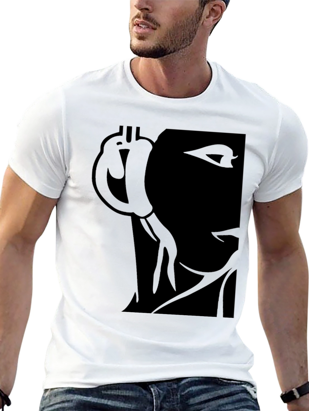Black Graphic T-Shirt - Bitcoin & Abstract Face