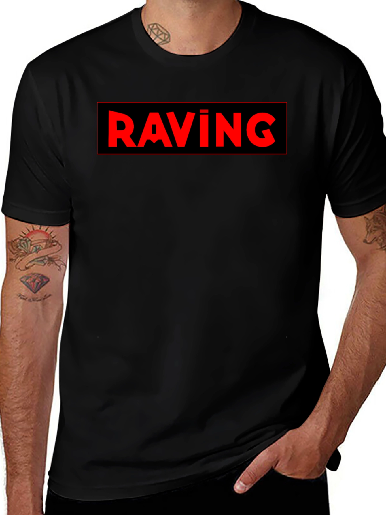 RAVING Graphic Black T-Shirt - Bold Statement Tee