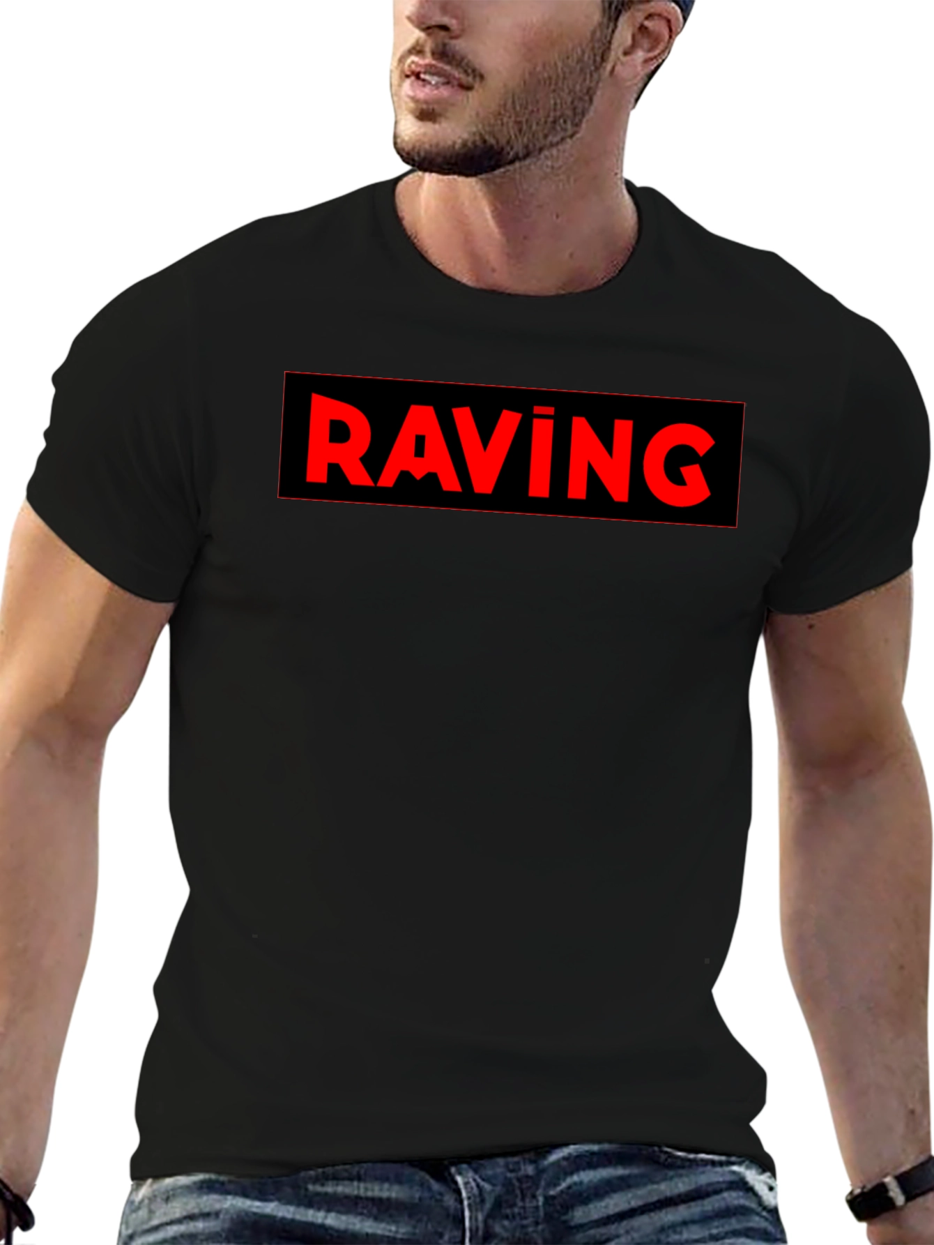RAVING Graphic Black T-Shirt - Bold Statement Tee