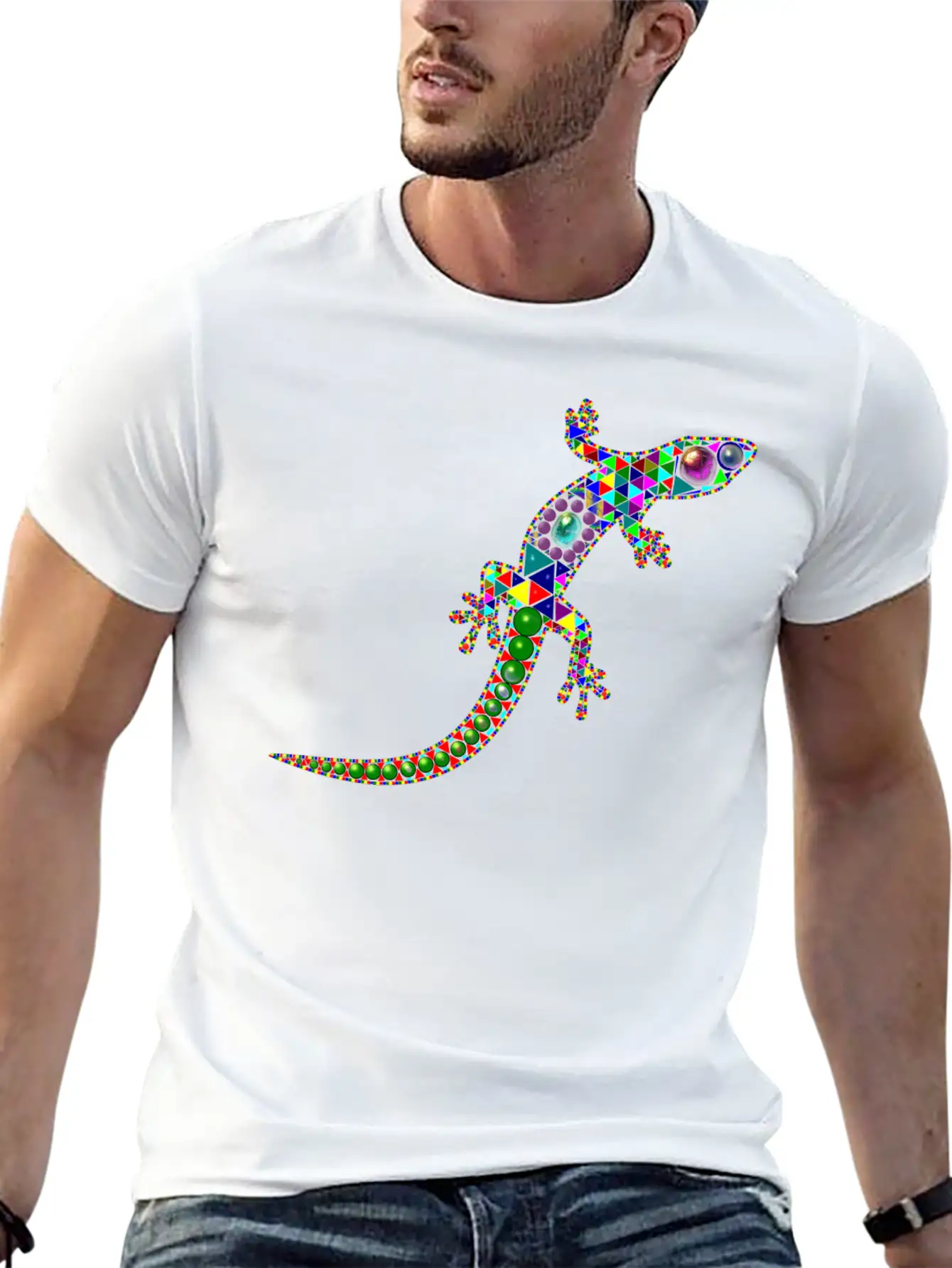 Gecko Mosaic Essential Cotton Tee For Daily Outfits – Unisex Style