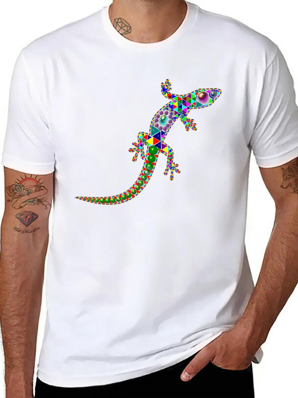 Gecko Mosaic Essential Cotton Tee For Daily Outfits – Unisex Style