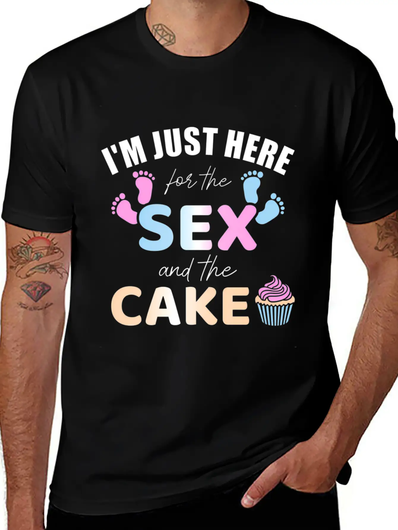 Gender Reveal I'M Here Just For The And The Cake Stylish Everyday T-Shirt – Unisex Basic Cotton Tee