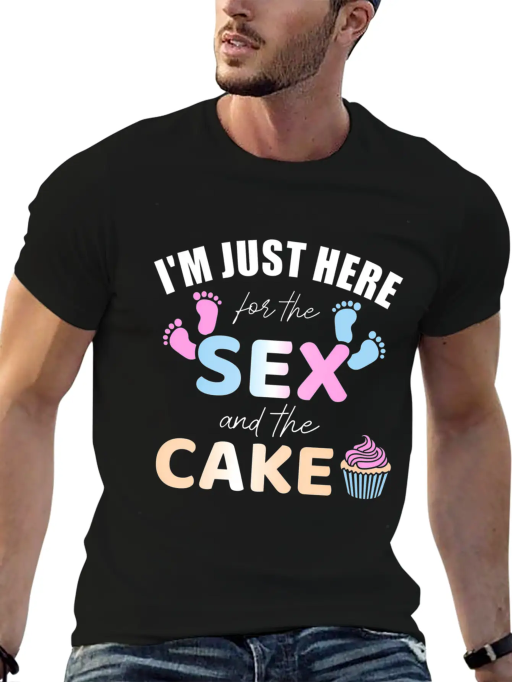 Gender Reveal I'M Here Just For The And The Cake Stylish Everyday T-Shirt – Unisex Basic Cotton Tee