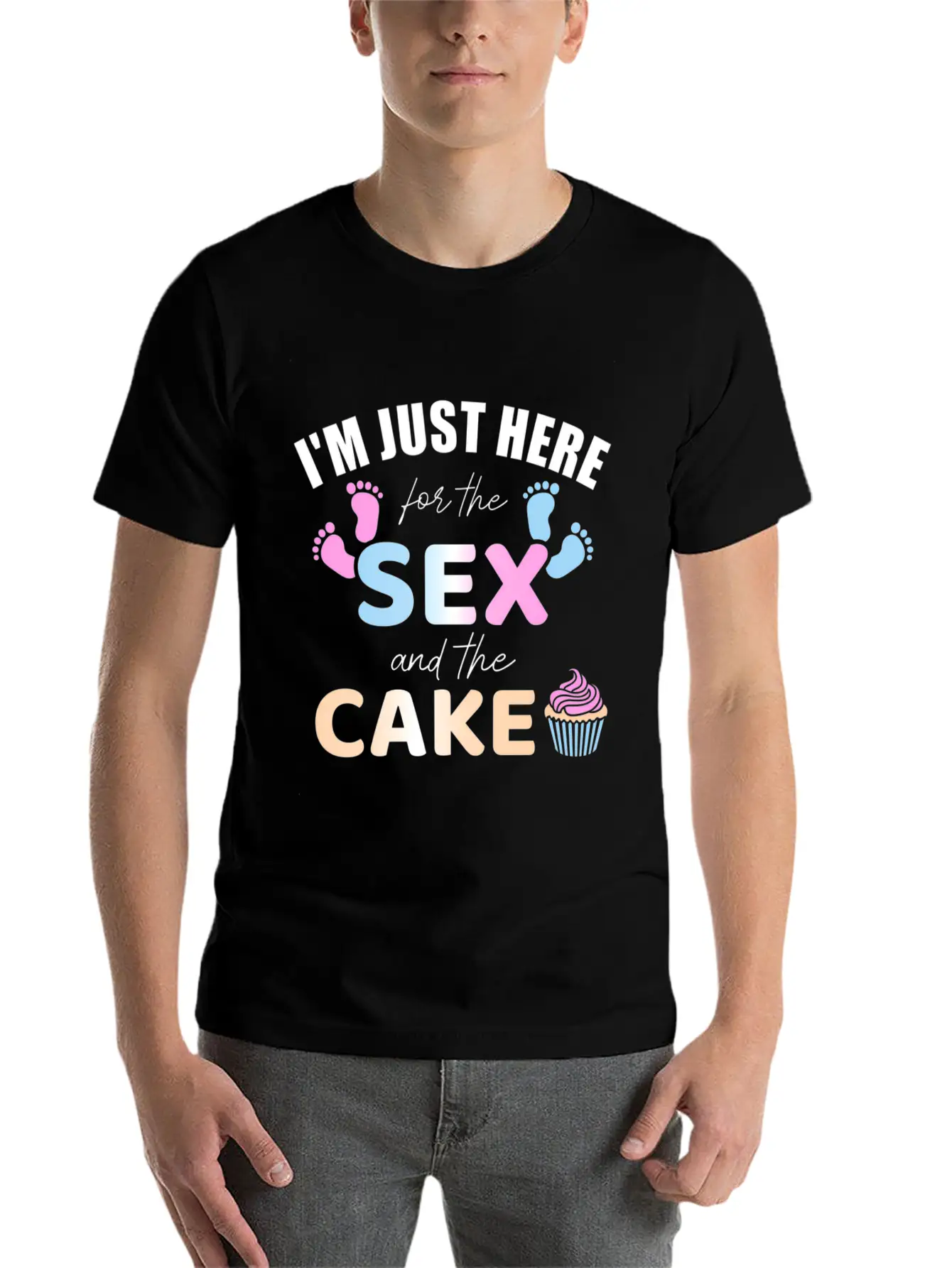 Gender Reveal I'M Here Just For The And The Cake Stylish Everyday T-Shirt – Unisex Basic Cotton Tee