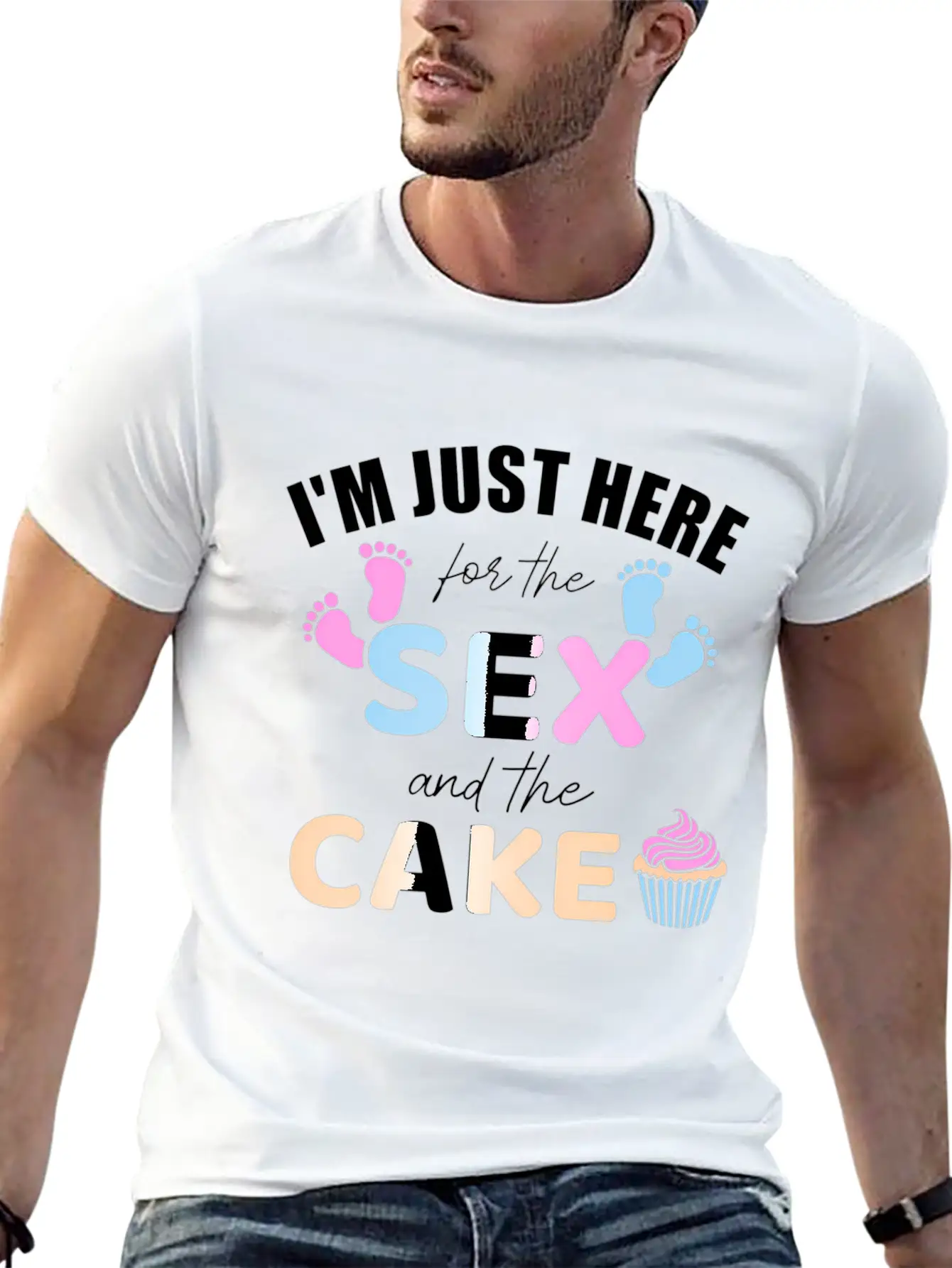 Gender Reveal I'M Here Just For The And The Cake Stylish Everyday T-Shirt – Unisex Basic Cotton Tee
