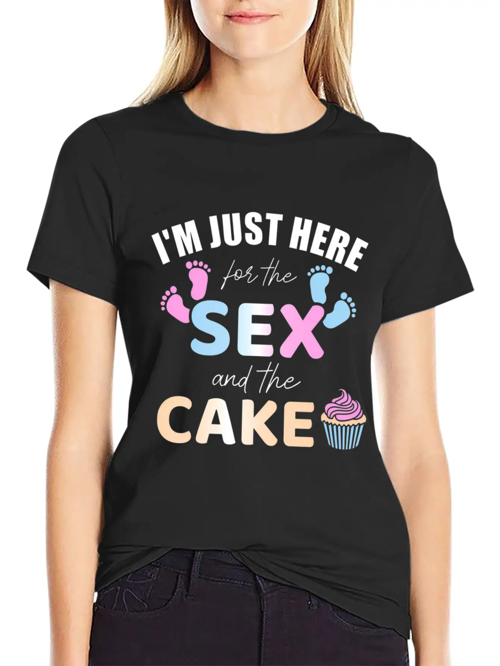 Gender Reveal I'M Here Just For The And The Cake Stylish Everyday T-Shirt – Unisex Basic Cotton Tee