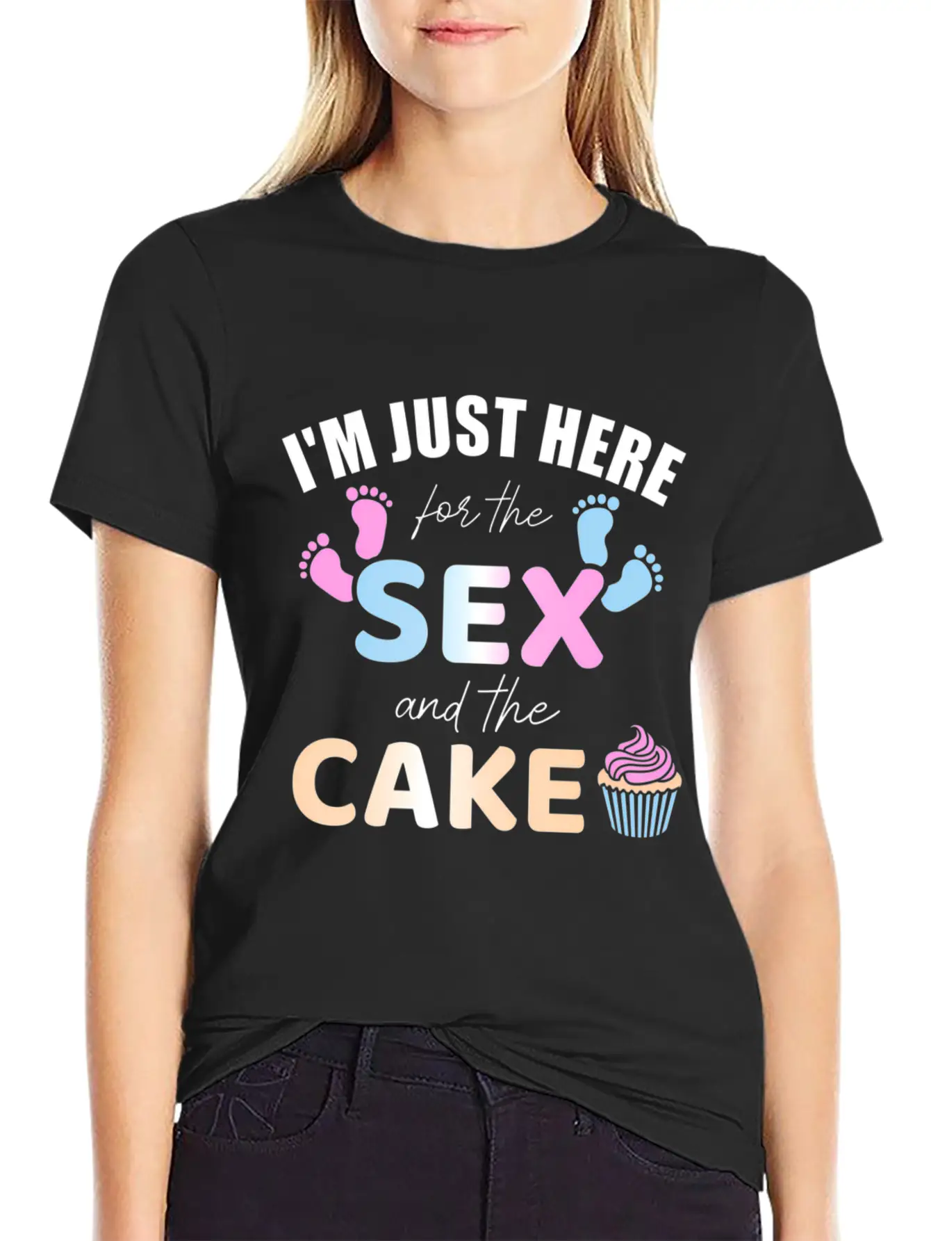 Gender Reveal I'M Here Just For The And The Cake Stylish Everyday T-Shirt – Unisex Basic Cotton Tee
