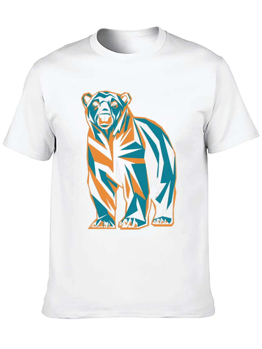Geometric Bear Illustration In Orange And Blue Breathable Soft Cotton T-Shirt – Timeless Casual Look