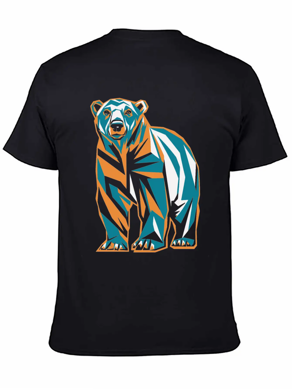 Geometric Bear Illustration In Orange And Blue Breathable Soft Cotton T-Shirt – Timeless Casual Look