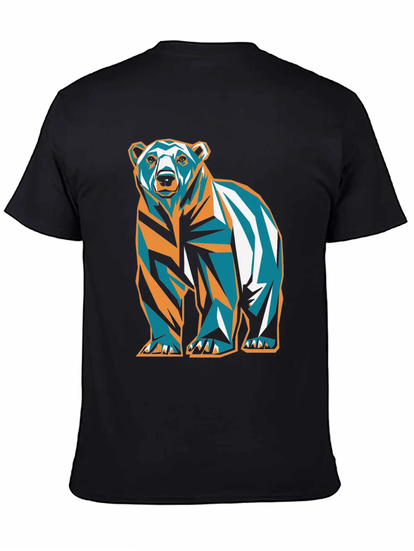 Geometric Bear Illustration In Orange And Blue Breathable Soft Cotton T-Shirt – Timeless Casual Look