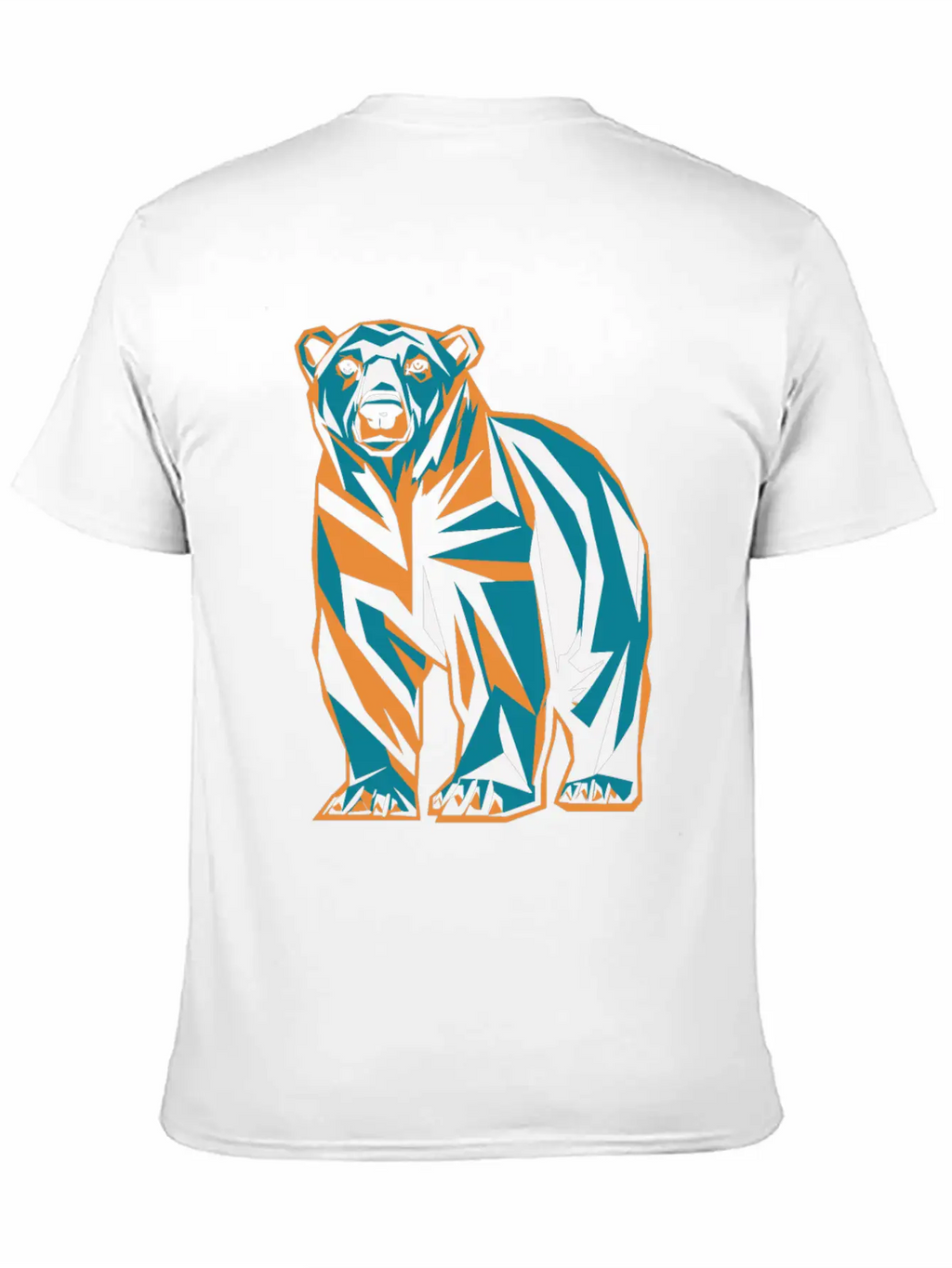 Geometric Bear Illustration In Orange And Blue Breathable Soft Cotton T-Shirt – Timeless Casual Look